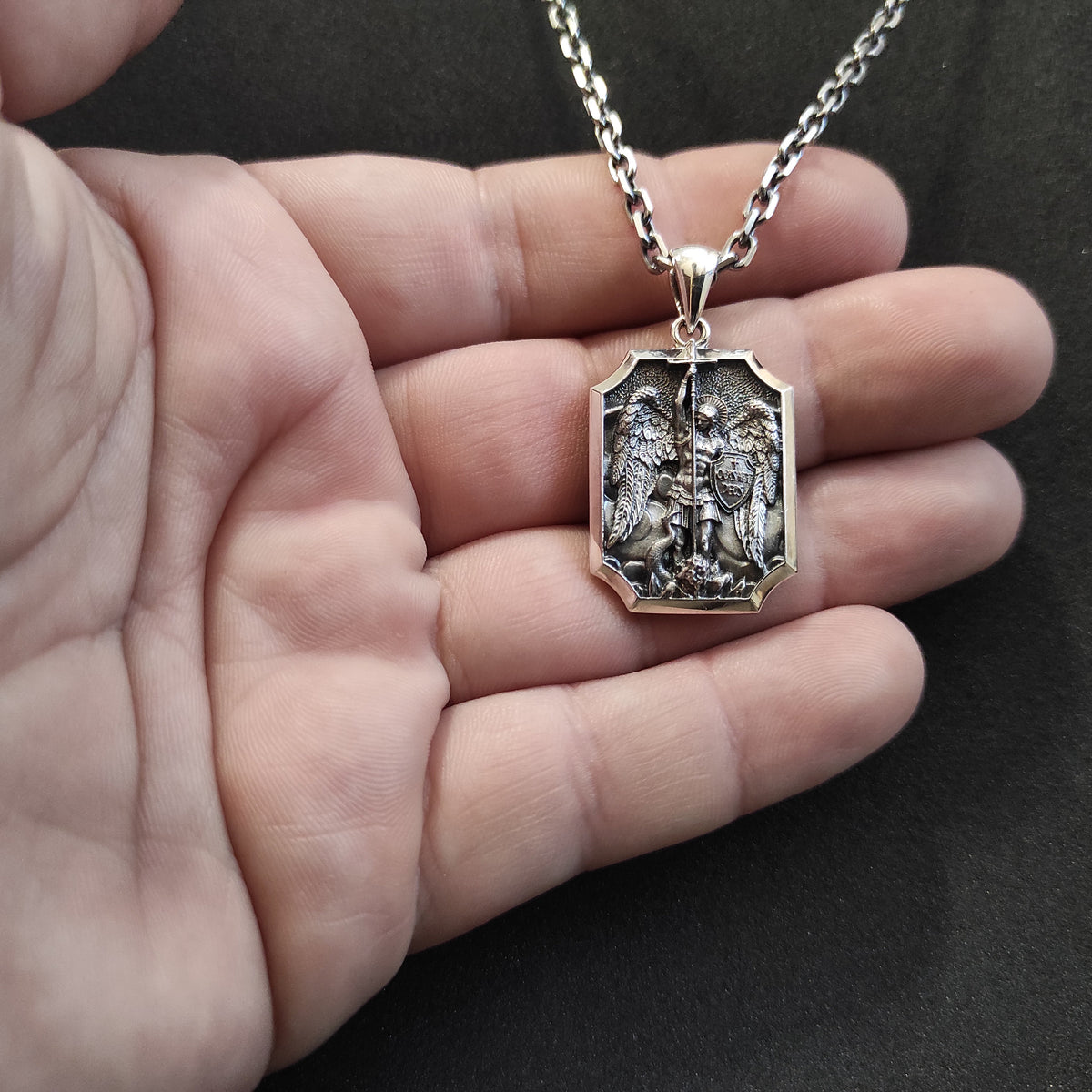 Personalized Sterling Silver Archangel Saint Michael Shield Necklace - Religious Gift