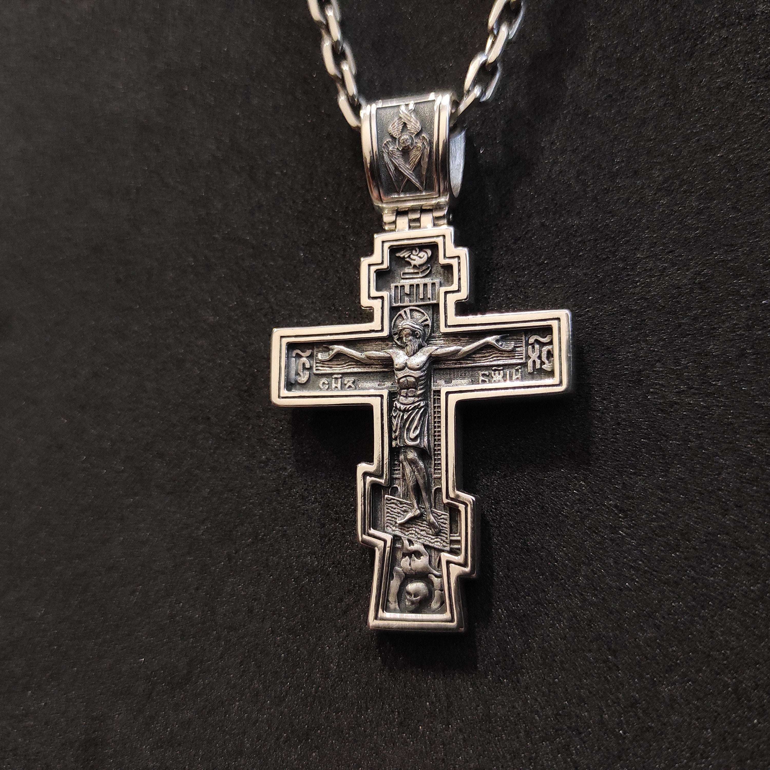 Sterling Silver Orthodox Crucifix Necklace - Religious Pendant