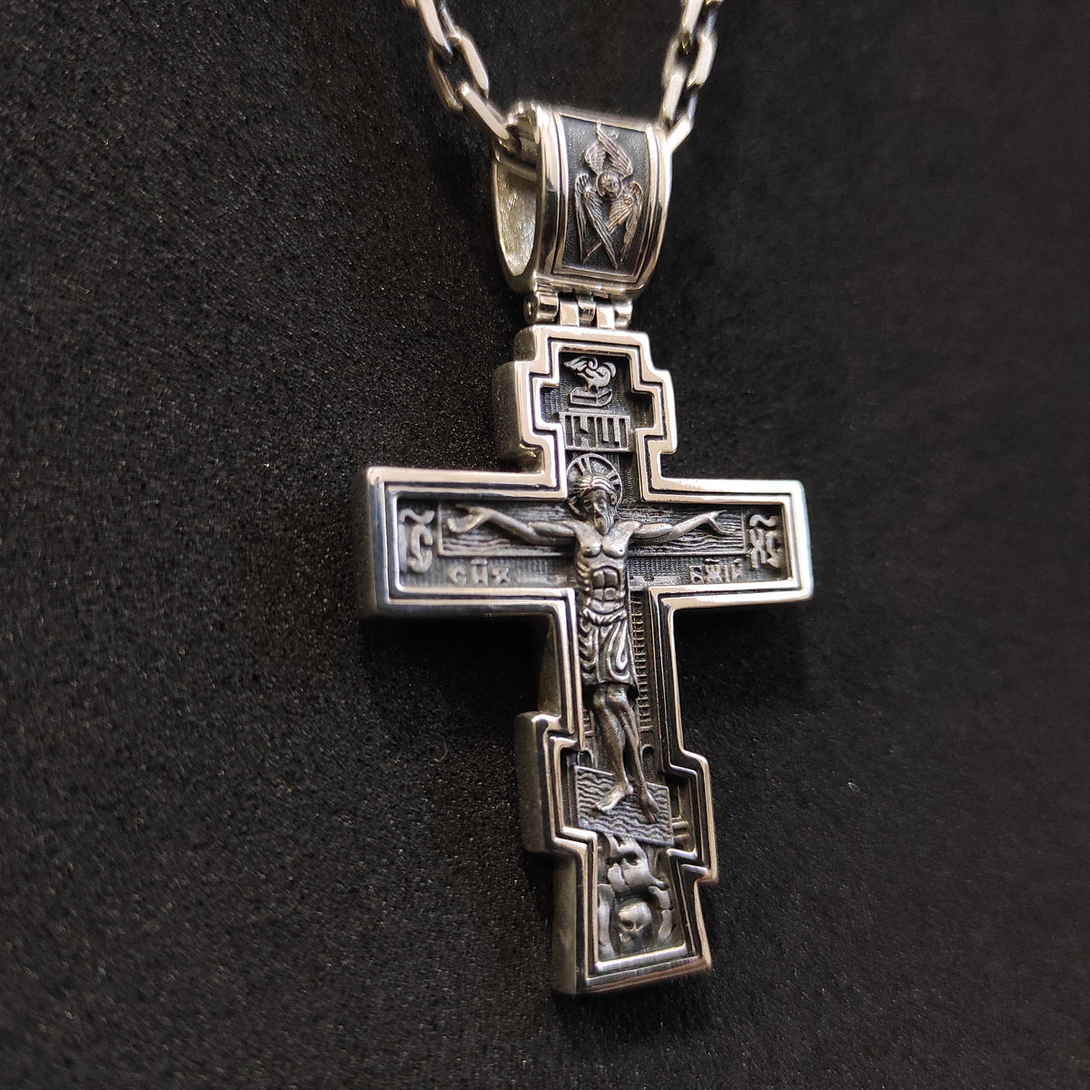 Sterling Silver Orthodox Crucifix Necklace - Religious Pendant