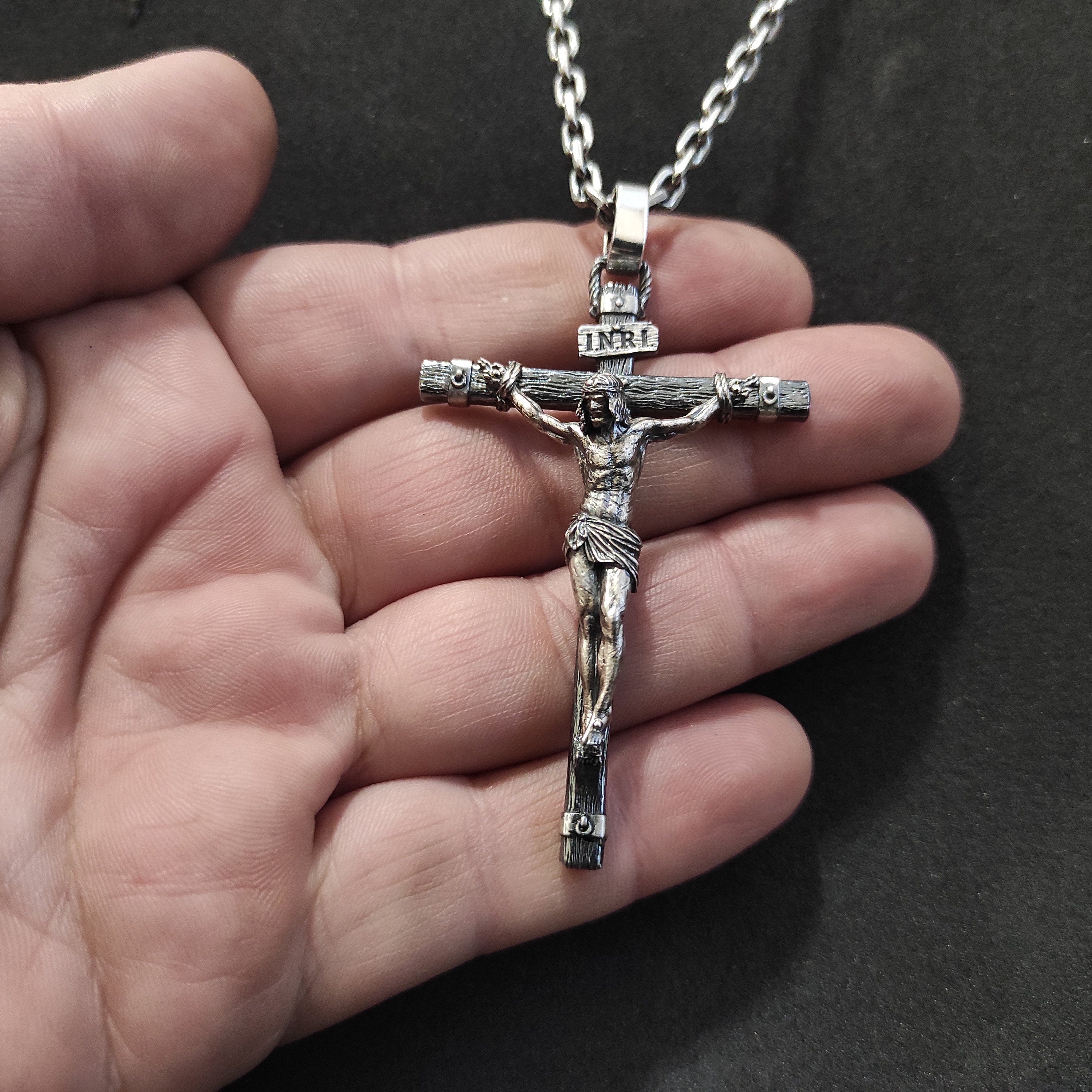 Personalized Sterling Silver Jesus Cross Necklace: Handmade Religious Pendant