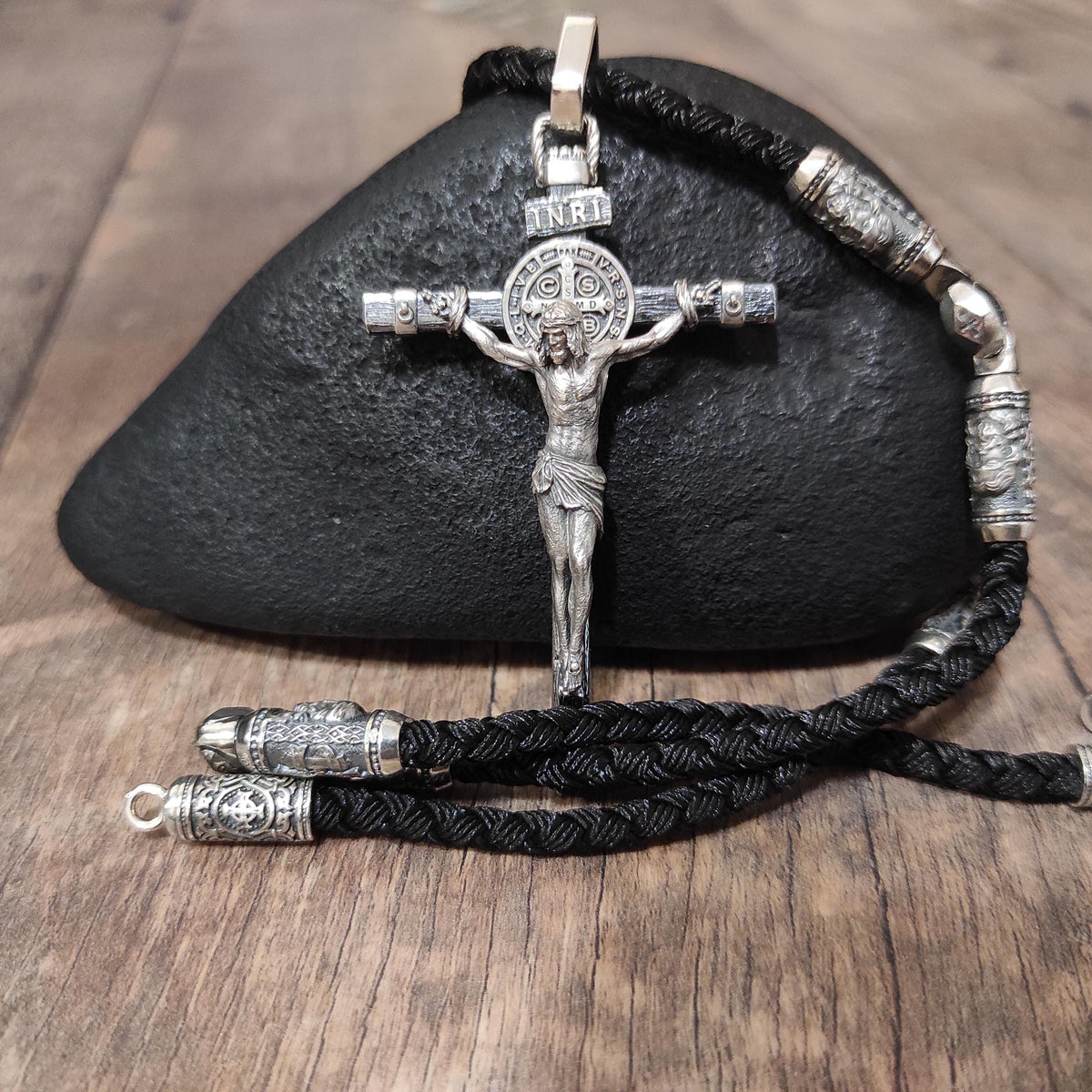 Personalized Saint Benedict Silver Crucifix Necklace: Handmade Exorcism Cross
