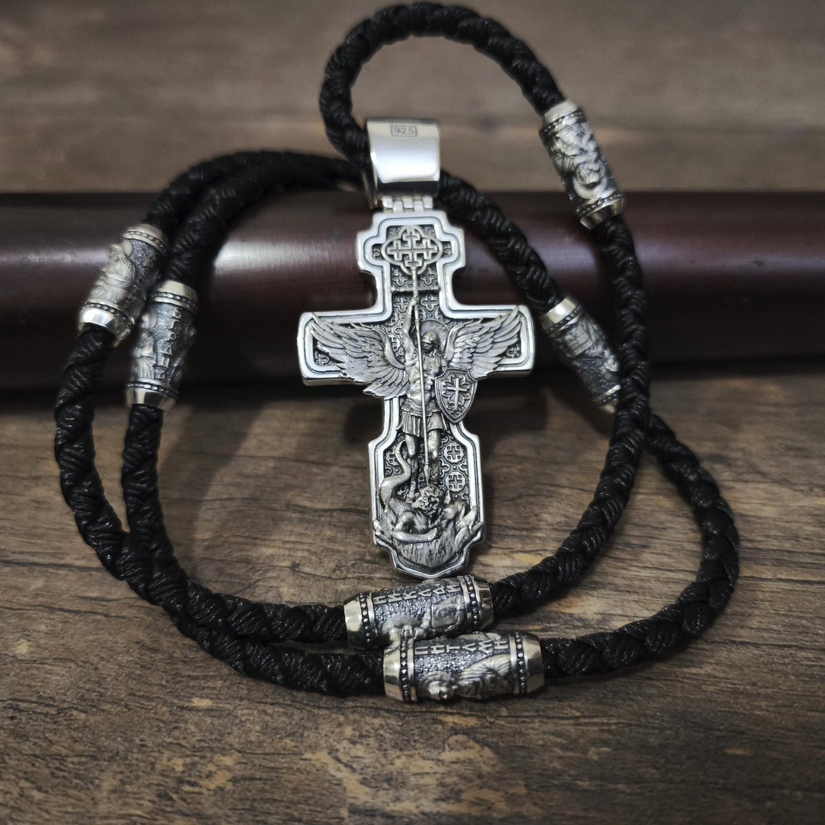 Sterling Silver Orthodox Crucifix Jesus Cross Necklace Archangel Saint Michael : Religious Pendant