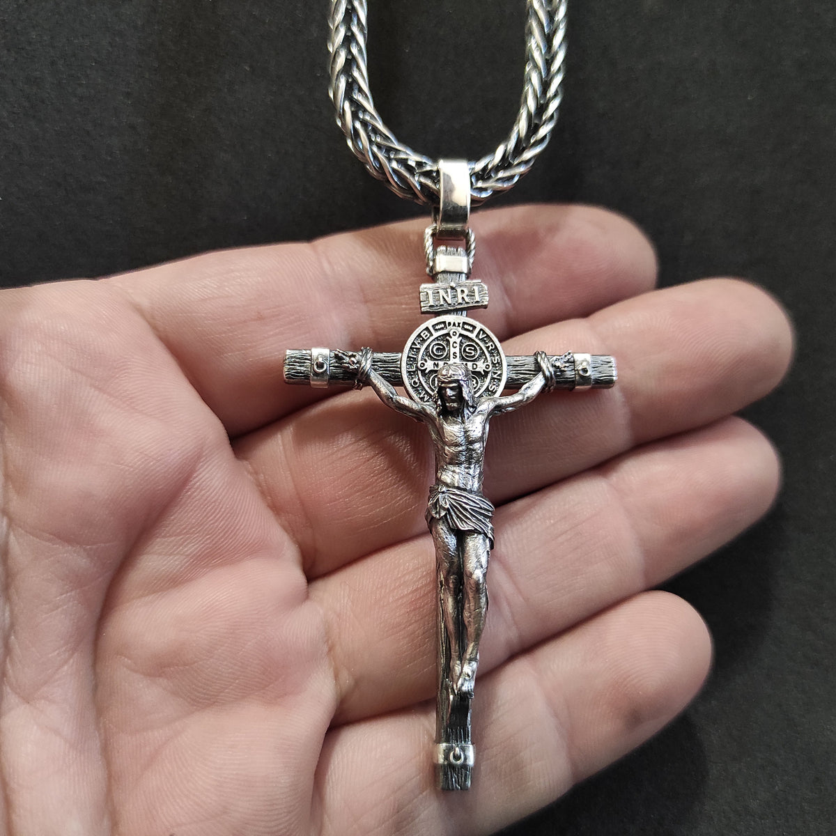 Handmade Sterling Silver Saint Benedict Crucifix Necklace: Religious Gift