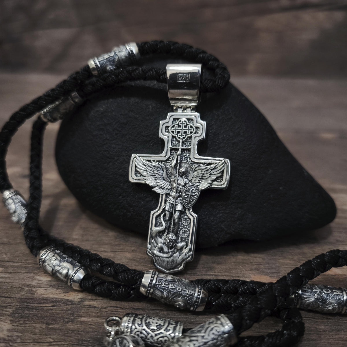 Sterling Silver Orthodox Crucifix Jesus Cross Necklace Archangel Saint Michael : Religious Pendant