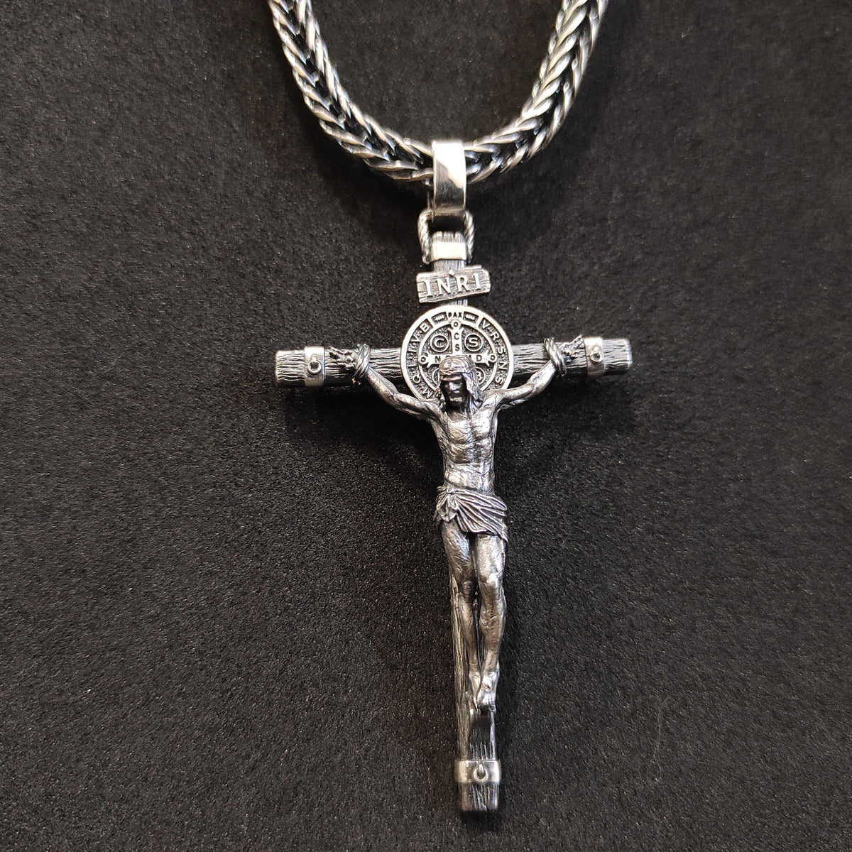 Handmade Sterling Silver Saint Benedict Crucifix Necklace: Religious Gift