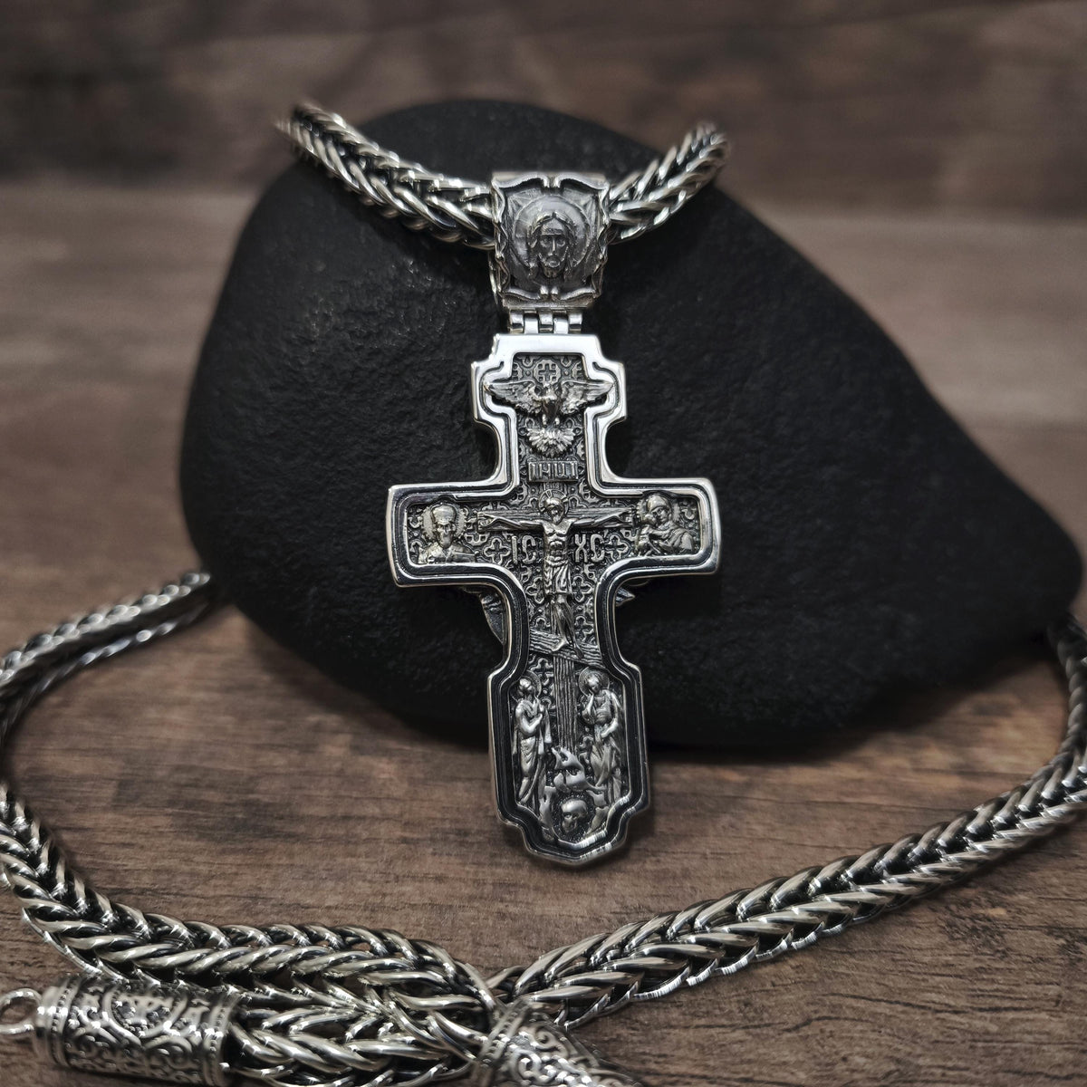 Sterling Silver Orthodox Crucifix Jesus Cross Necklace Archangel Saint Michael - Religious Pendant