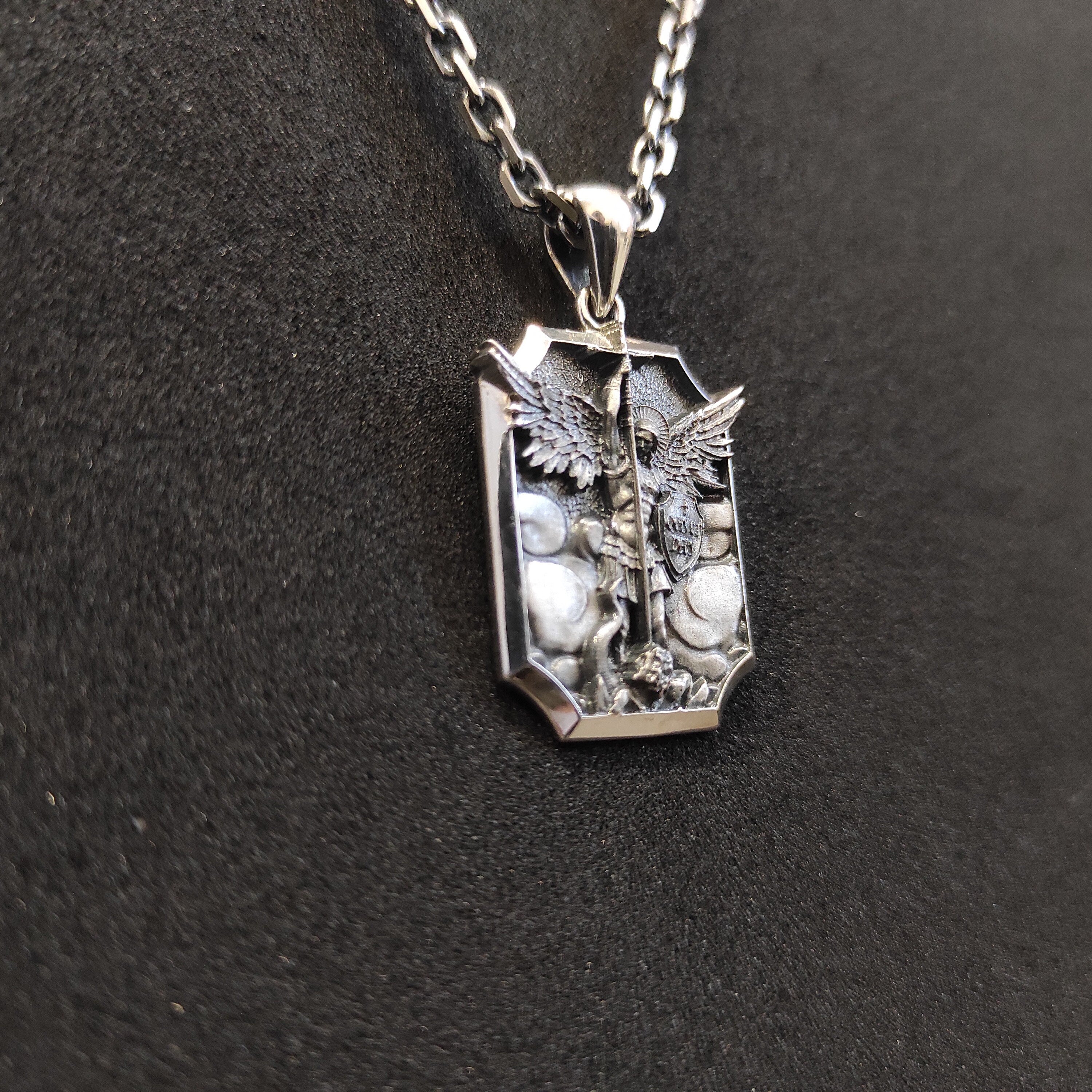 Personalized Sterling Silver Archangel Saint Michael Shield Necklace