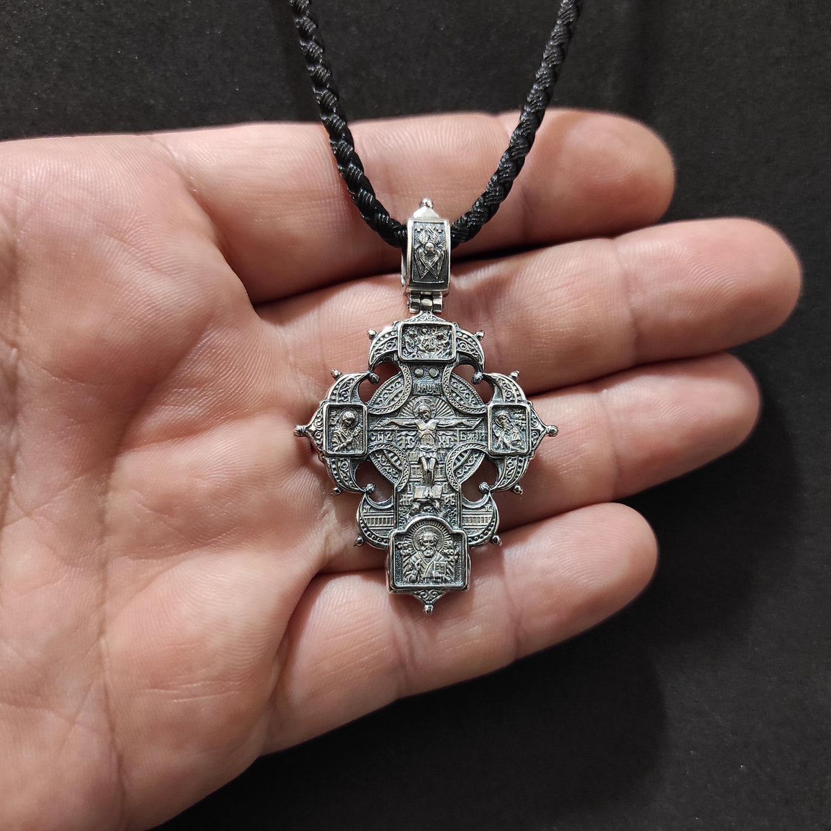 Sterling Silver Orthodox Crucifix Pendant: Religious Christian Necklace
