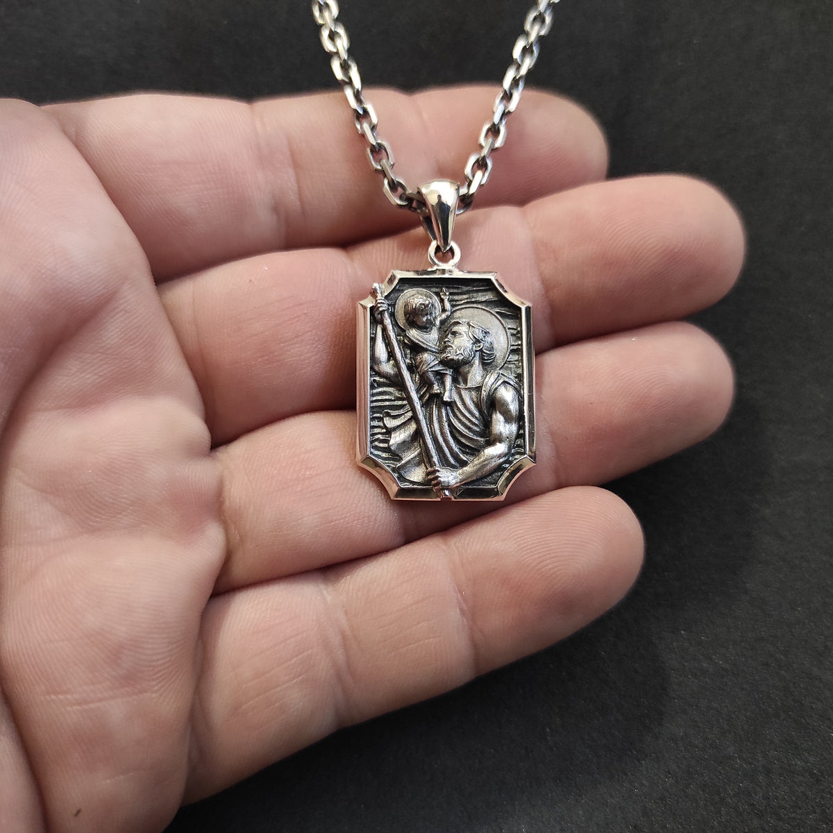 Personalized St. Christopher Sterling Silver Necklace: Handmade Catholic Pendant