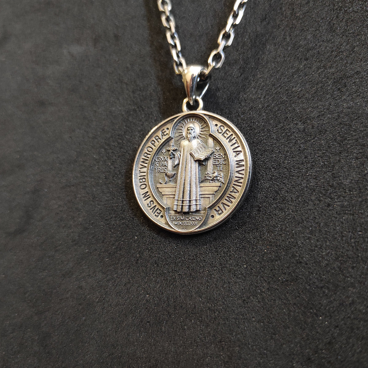 Handmade Sterling Silver St. Benedict Locket Necklace - Religious Christian Gift