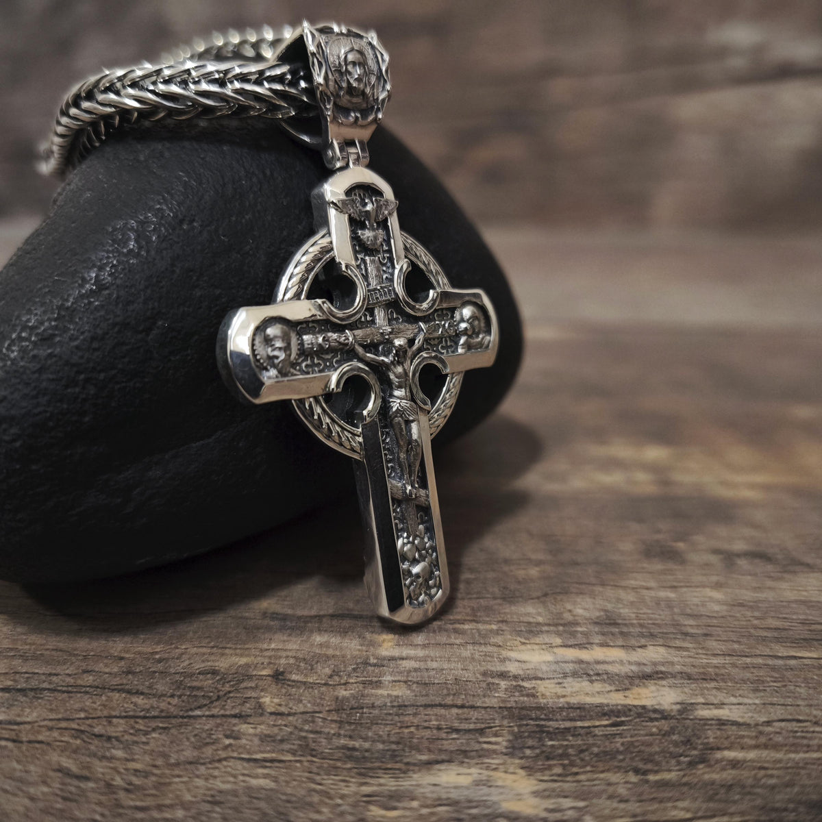 Sterling Silver Orthodox Crucifix Jesus Cross Necklace Archangel Saint Michael - Religious Pendant