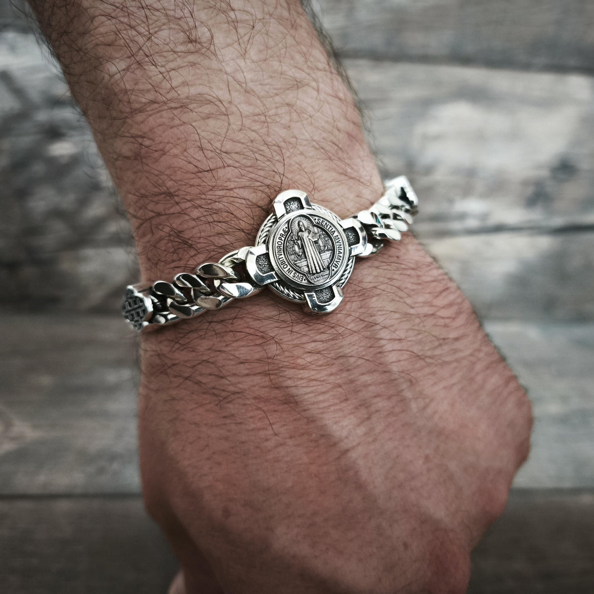 Handmade St. Benedict Silver Bracelet: Religious Exorcism Gift