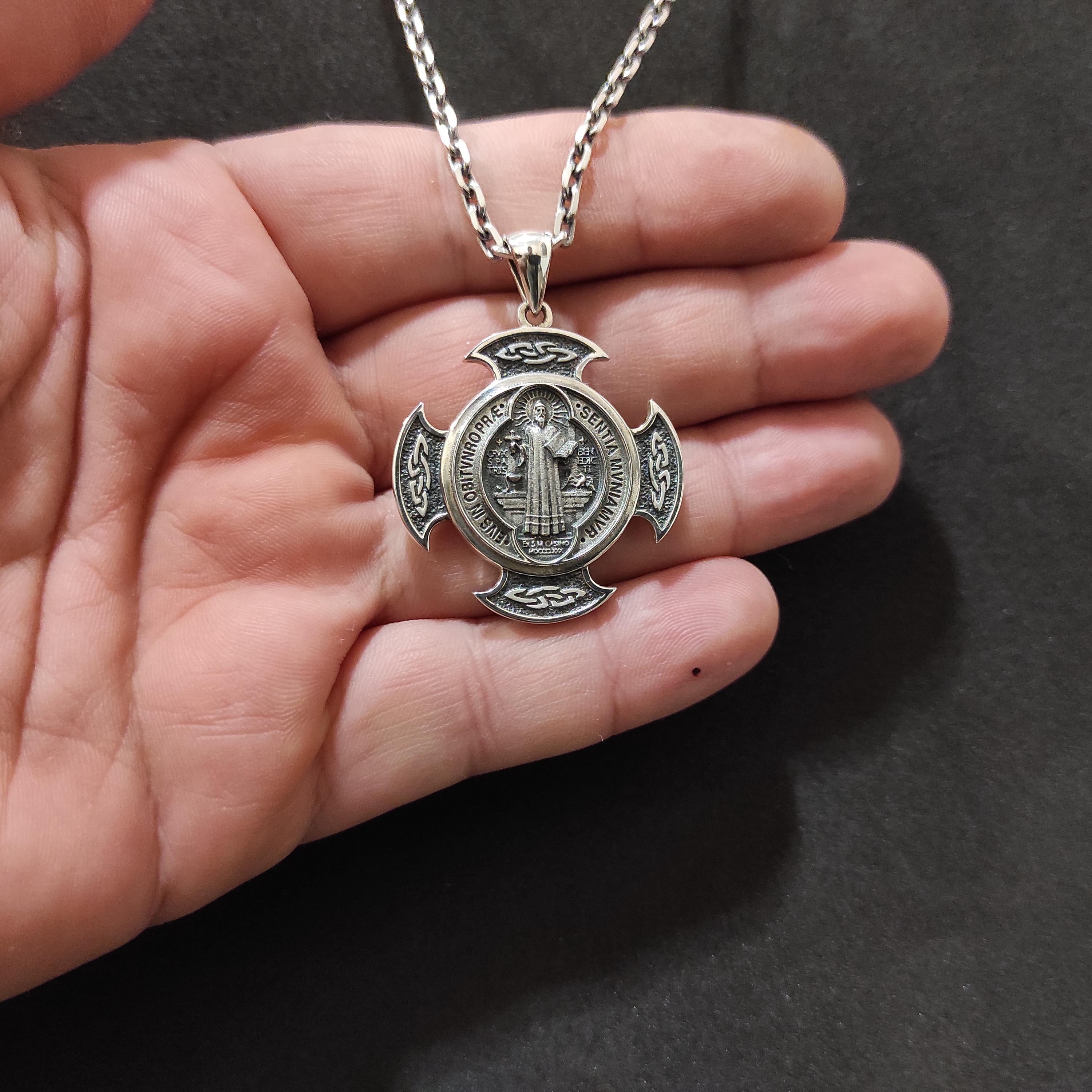Personalized St. Benedict Sterling Silver Necklace: Handmade Christian Locket