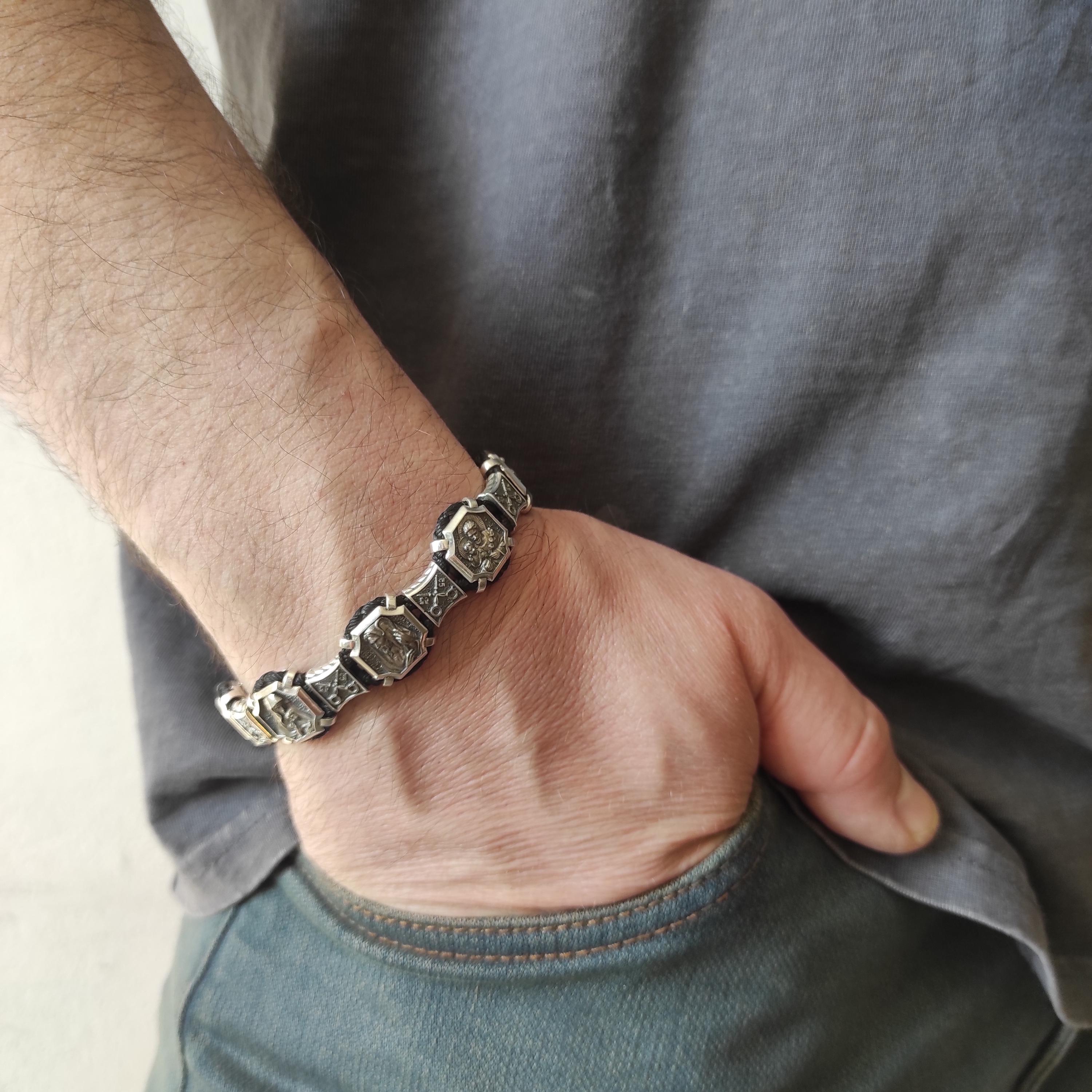 Christian Silver Saints Bracelet: Our Father Prayer, Silk Cord