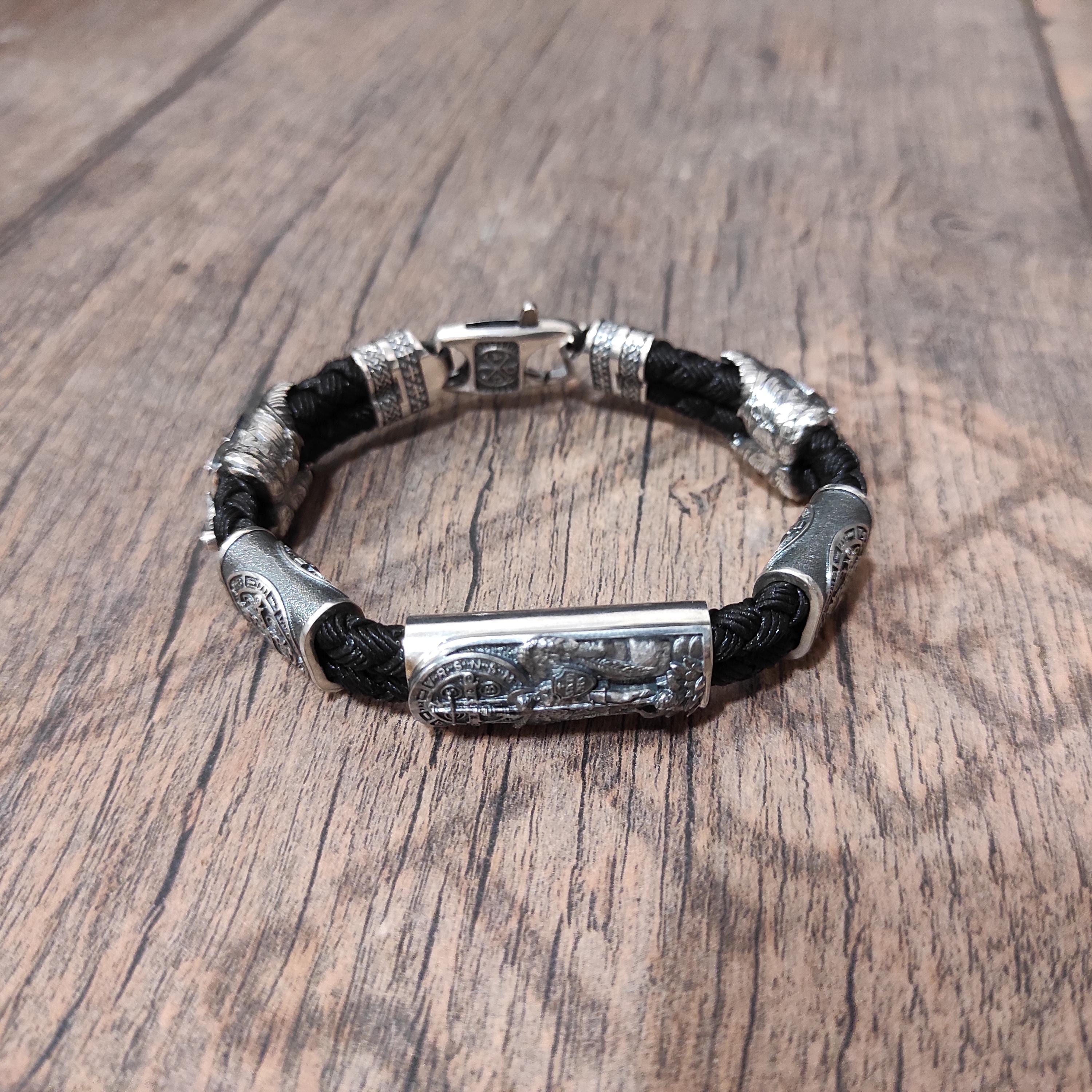Silver Archangel Saint Michael Bracelet: St. Benedict Exorcism Cross Medal