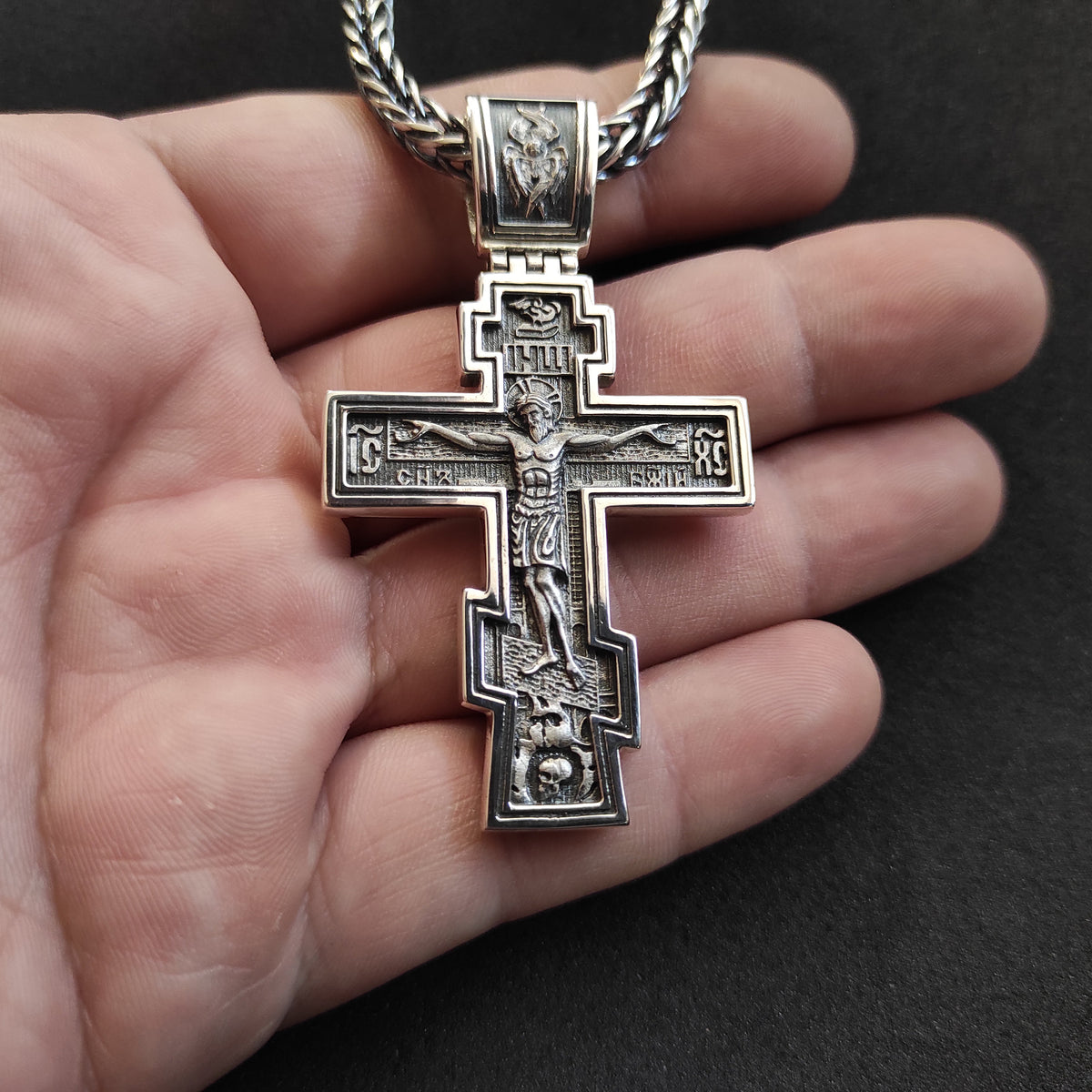 Silver Orthodox Crucifix Necklace: Religious Christian Pendant