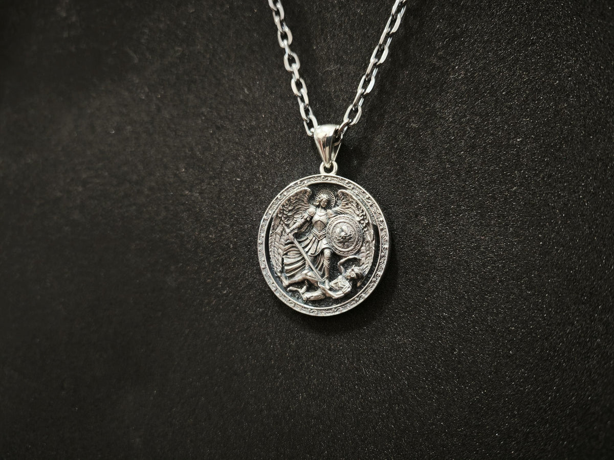 Personalized Sterling Silver Archangel Michael Shield Necklace - Religious Gift