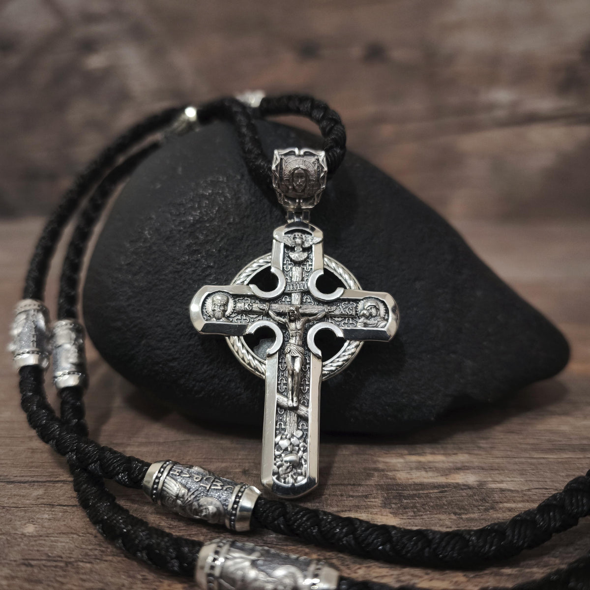 Sterling Silver Orthodox Crucifix Jesus Cross Necklace Archangel Saint Michael : Religious Pendant