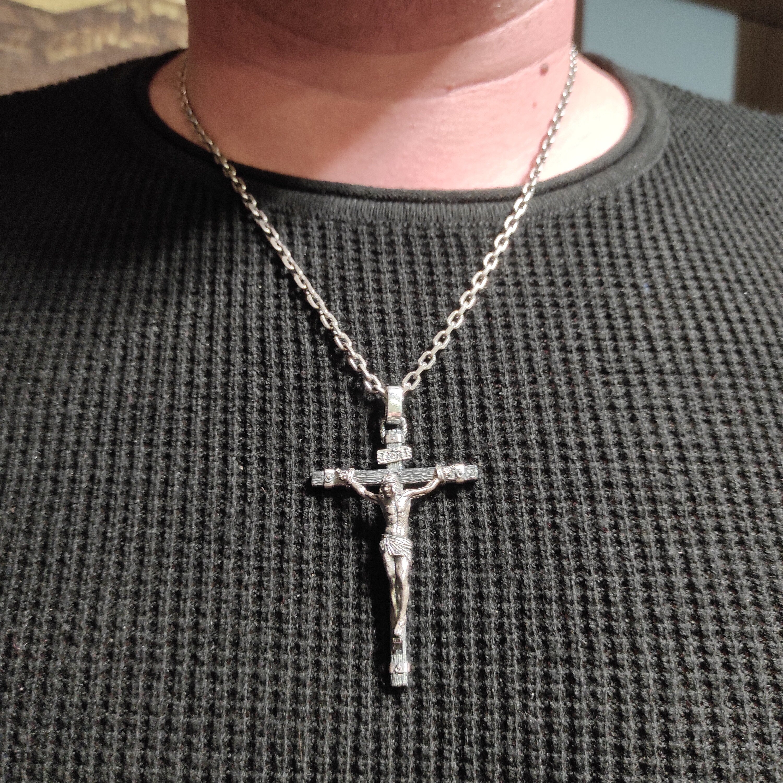Personalized Sterling Silver Jesus Cross Necklace: Handmade Religious Pendant