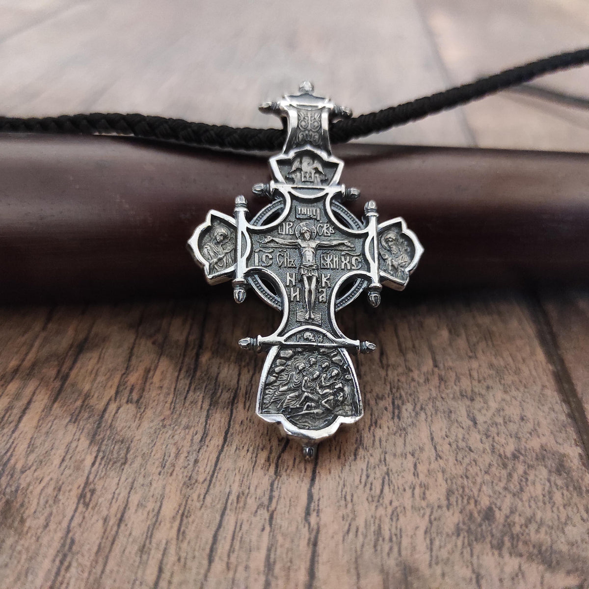 Silver Orthodox Crucifix Necklace: Christian Jesus Cross Pendant