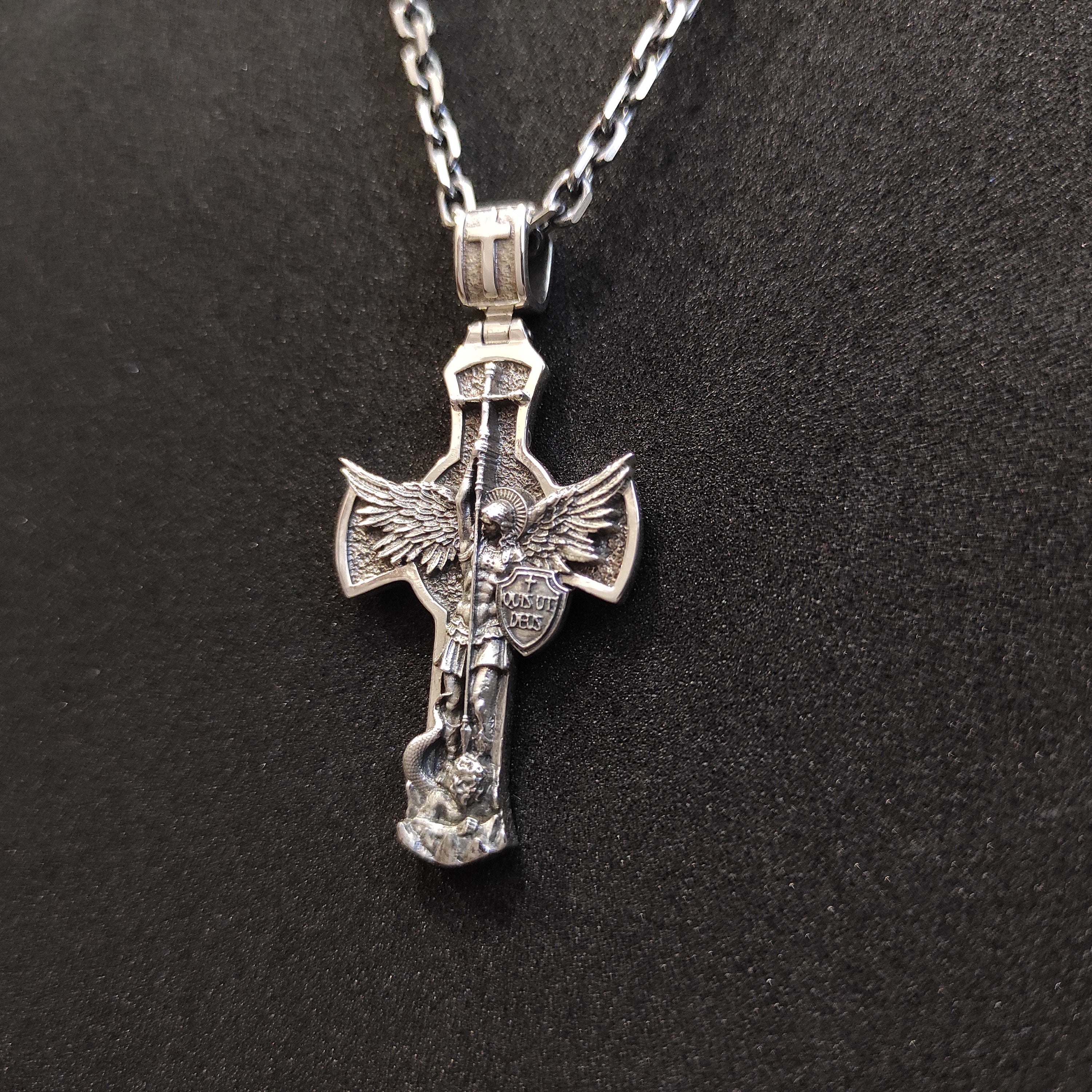 Sterling Silver Archangel Michael Shield Pendant Necklace: Religious Gift