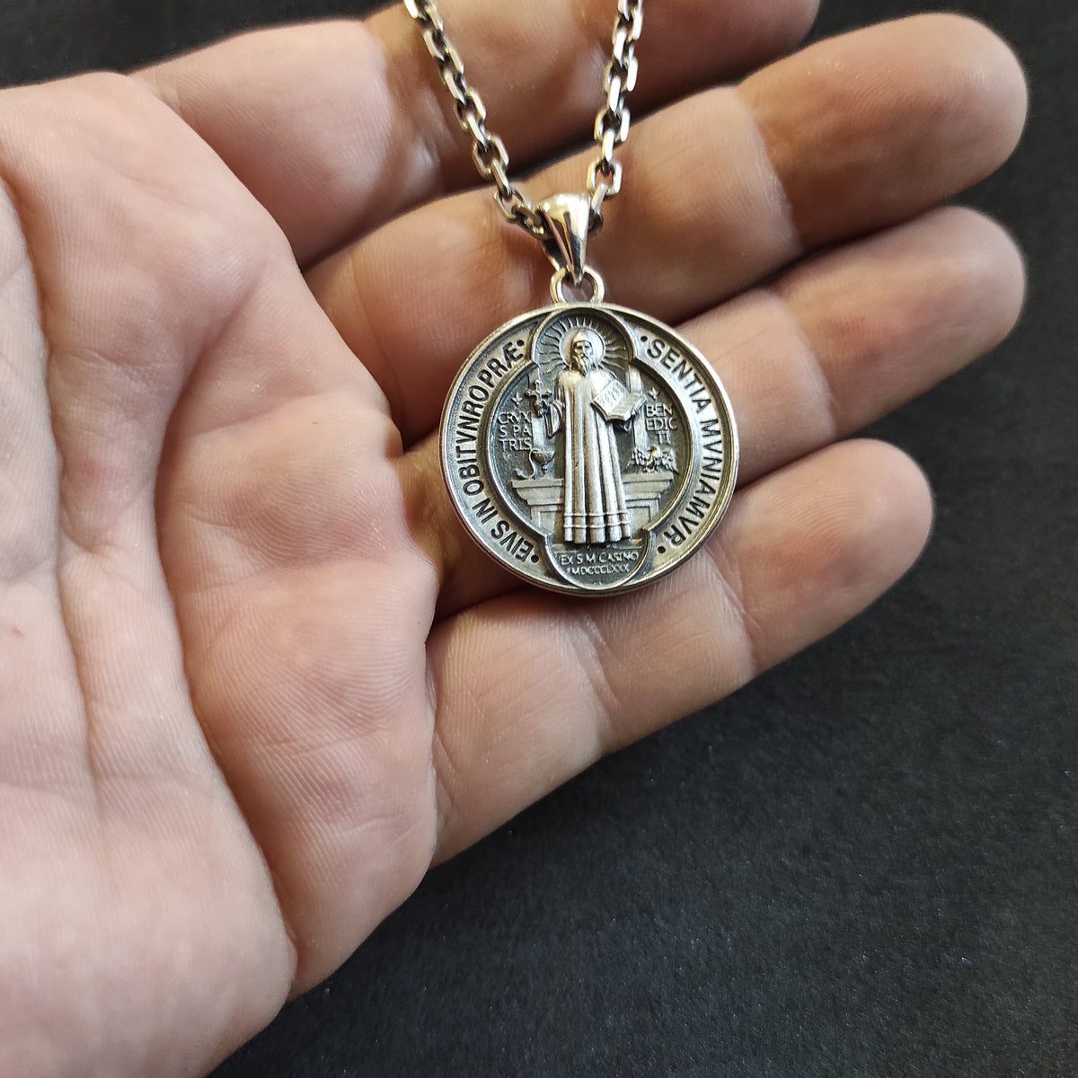 Handmade Sterling Silver St. Benedict Locket Necklace - Religious Christian Gift