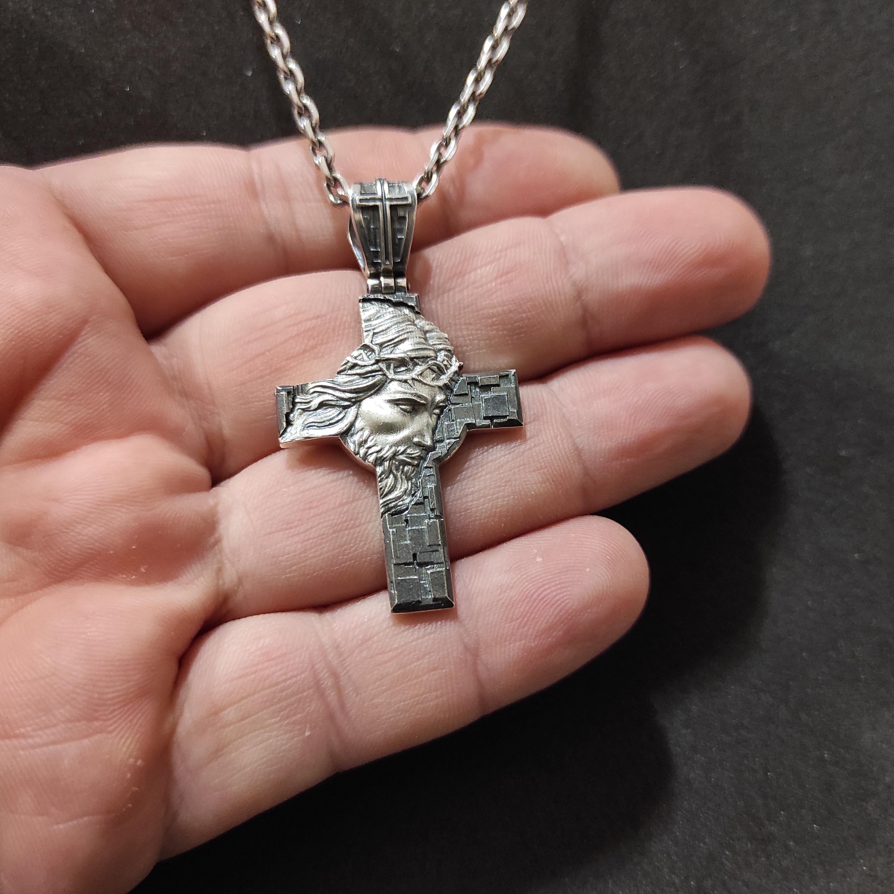 Personalized Sterling Silver Jesus Cross Pendant - Christian Necklace