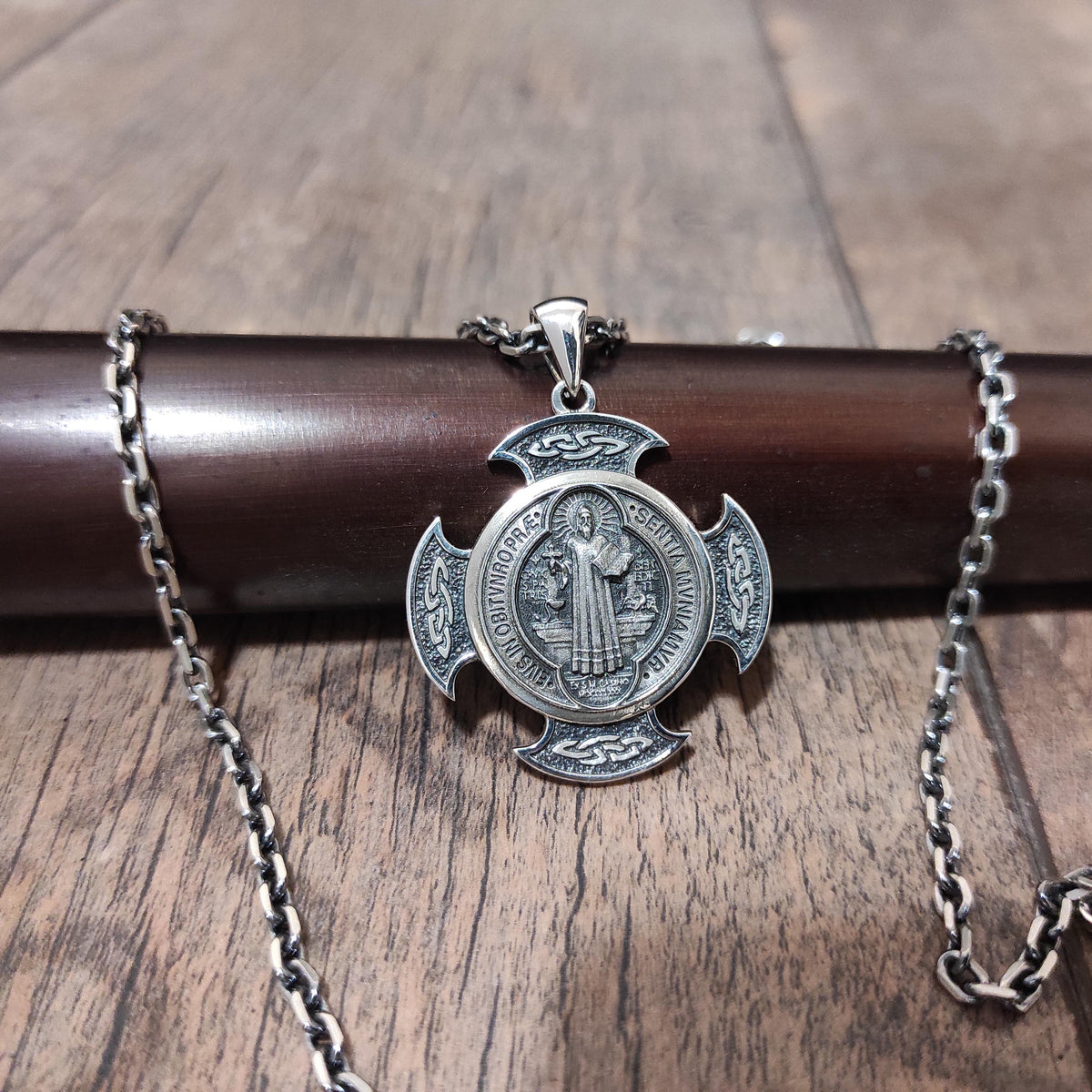 Personalized St. Benedict Sterling Silver Necklace: Handmade Christian Locket