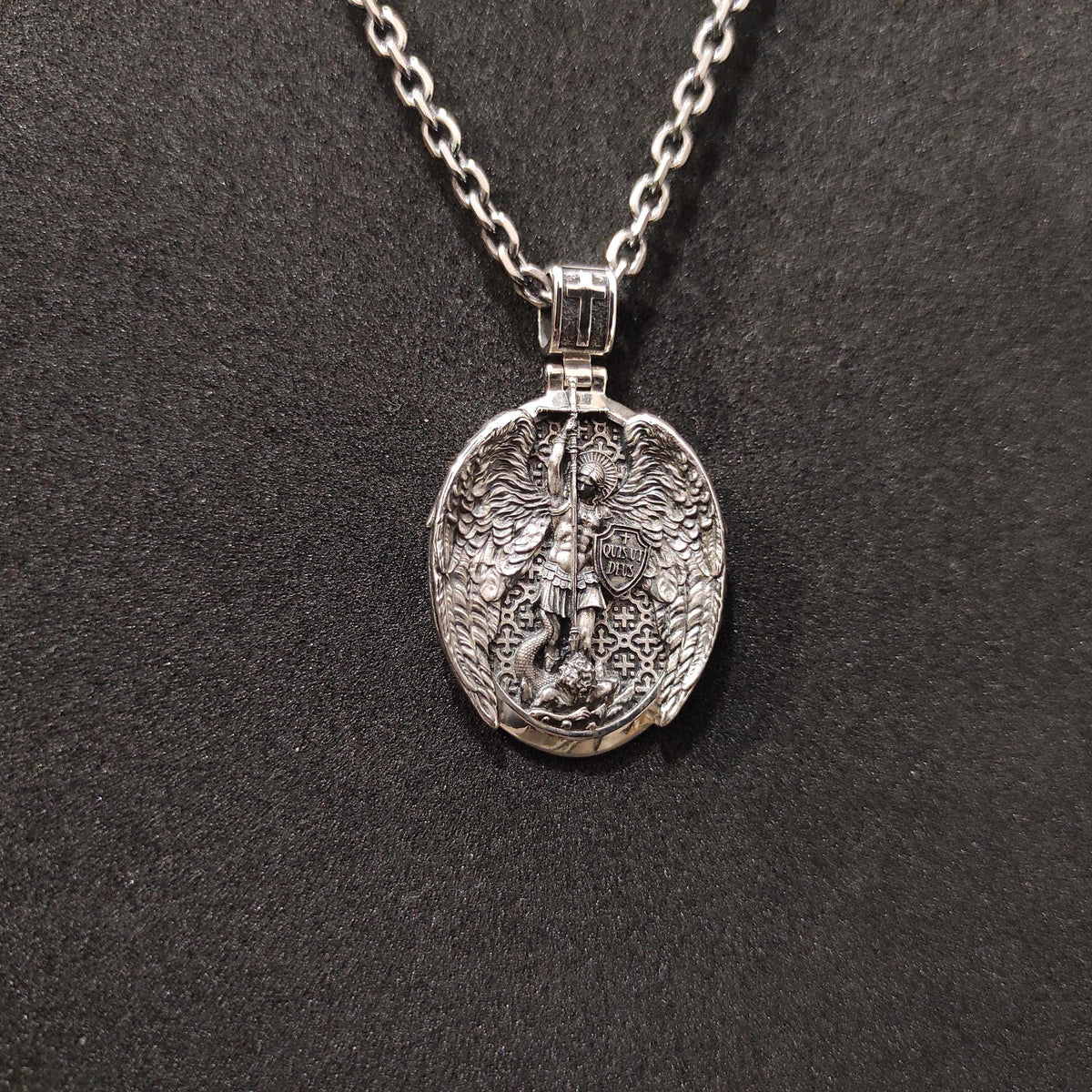 Sterling Silver Archangel Michael Shield Pendant Necklace, Religious Gift