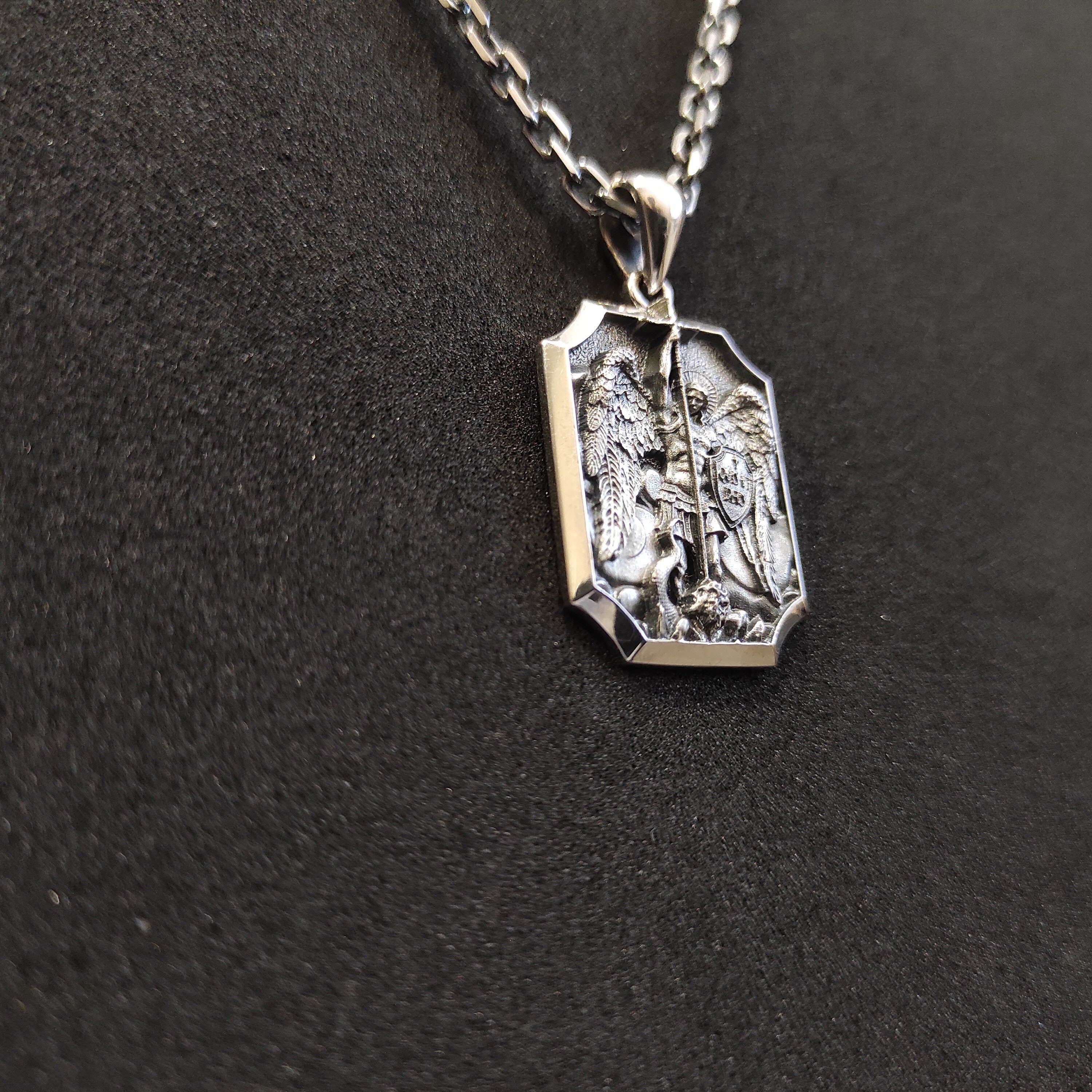 Personalized Sterling Silver Archangel Saint Michael Shield Necklace - Religious Gift
