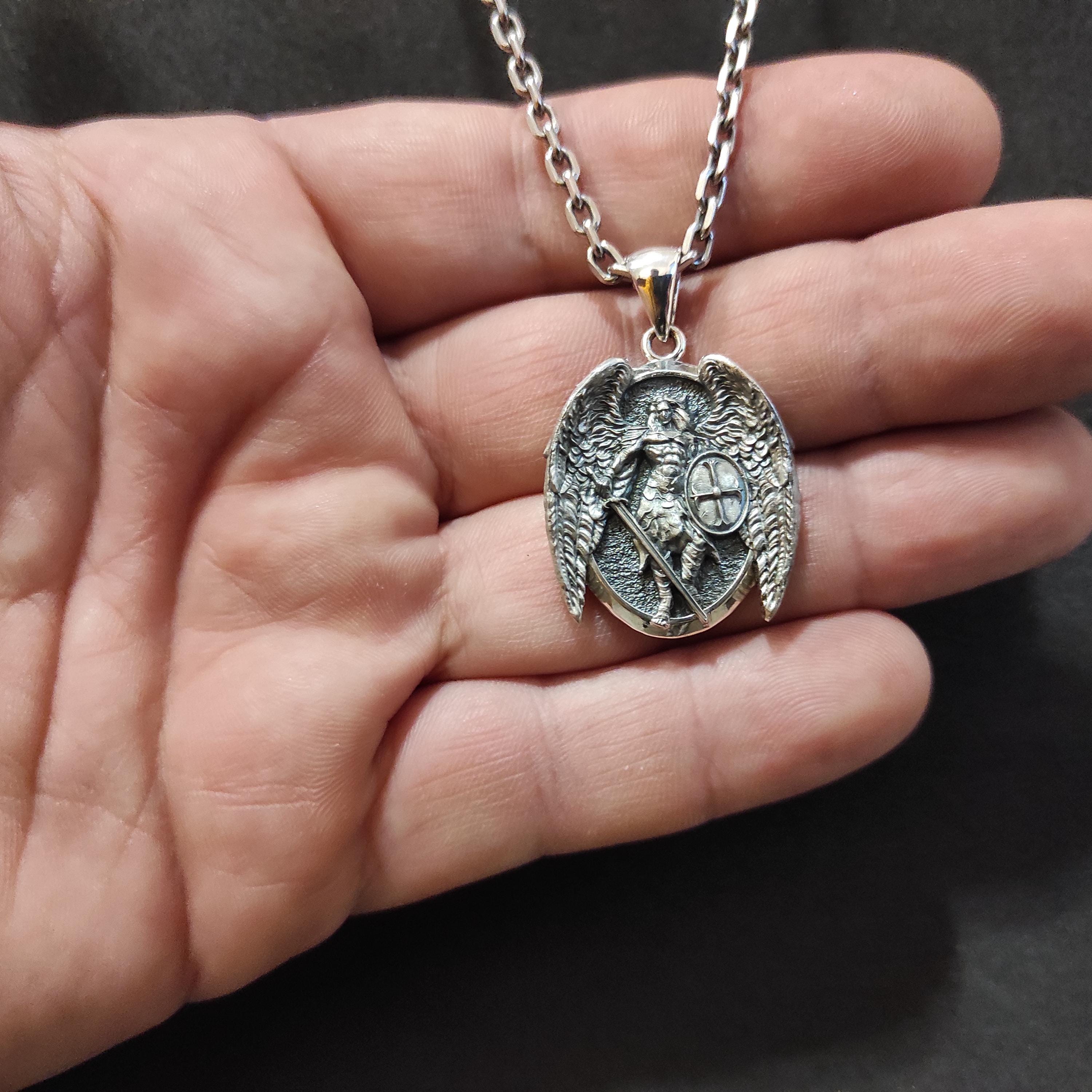 Sterling Silver Archangel Michael Pendant Necklace: Handmade Religious Gift