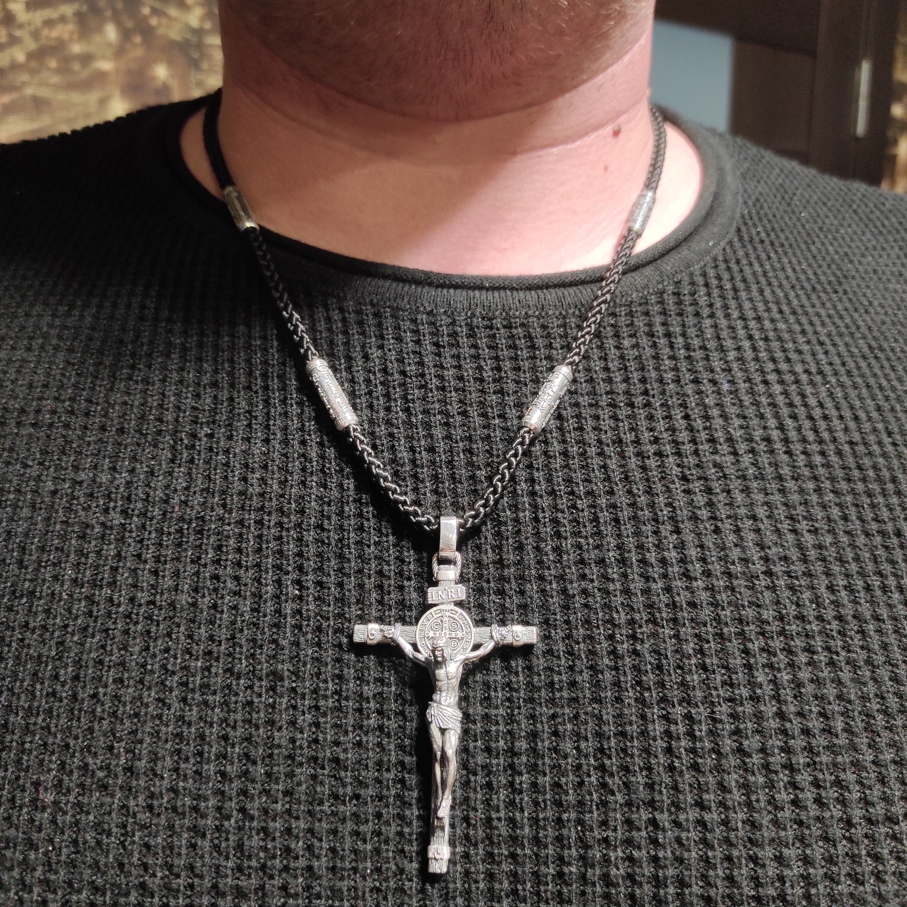 Handmade Sterling Silver Saint Benedict Crucifix Necklace: Religious Gift