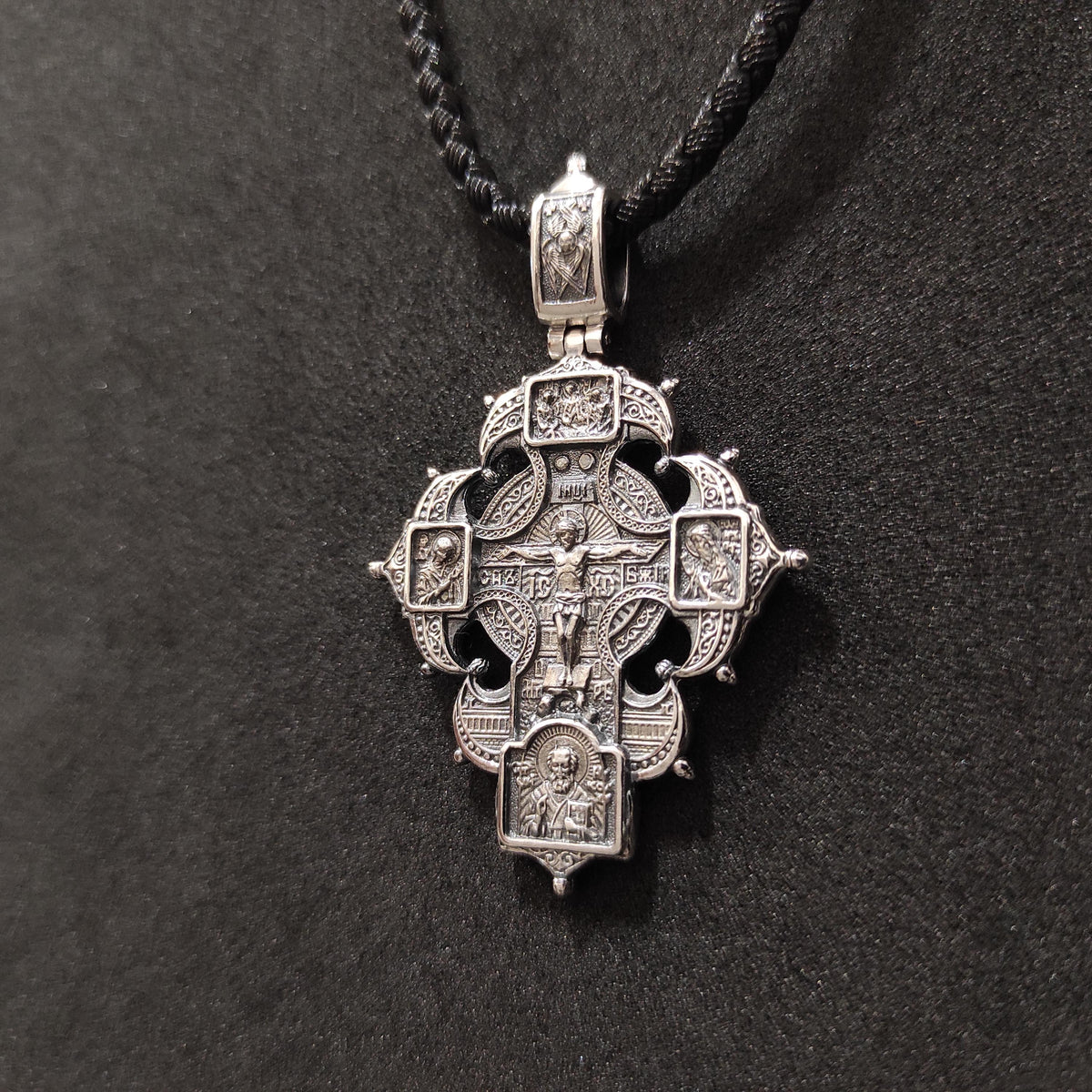 Sterling Silver Orthodox Crucifix Pendant: Religious Christian Necklace