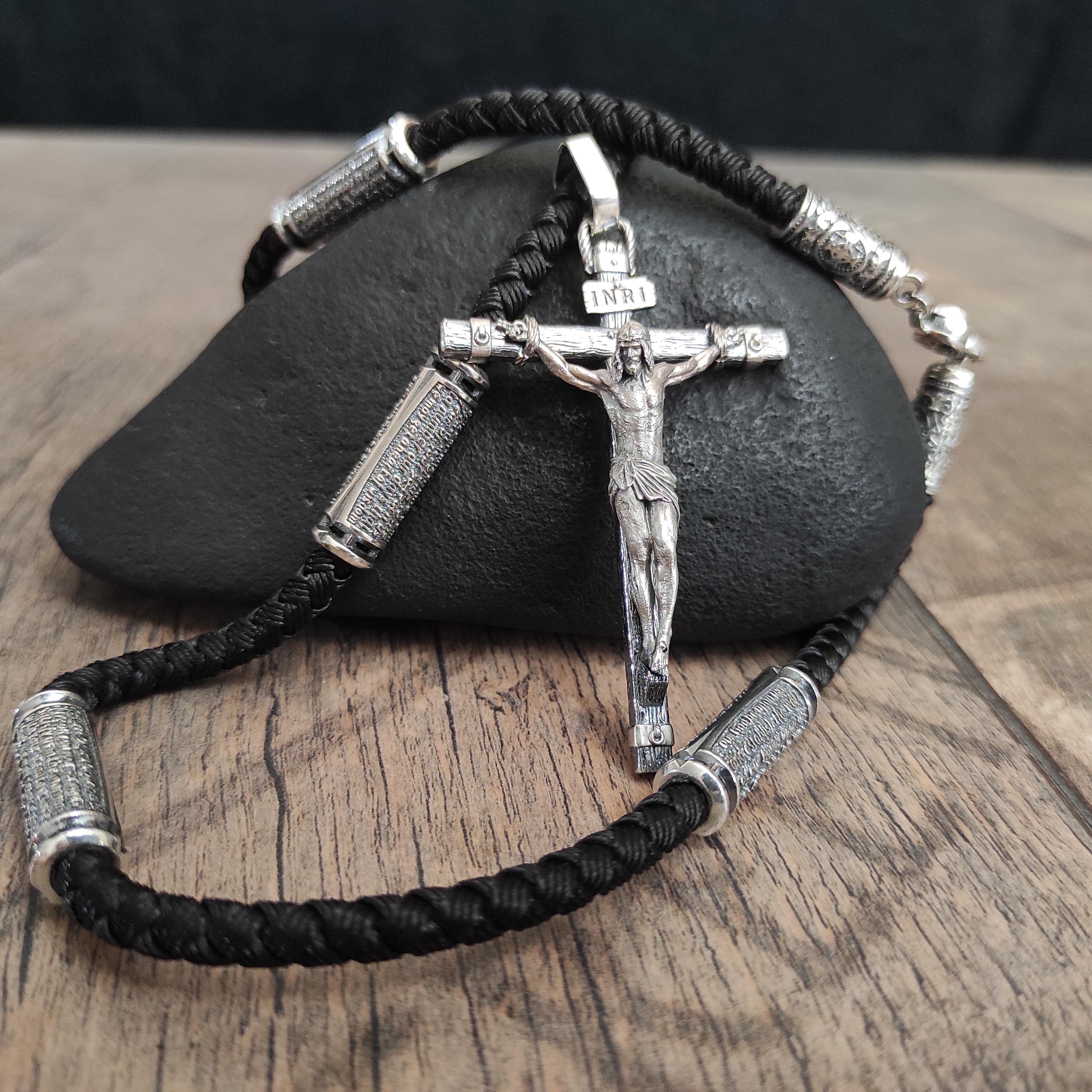 Personalized Sterling Silver Jesus Cross Necklace: Handmade Religious Gift