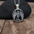 Sterling Silver Archangel Michael Pendant - Ebony Wood Religious Necklace
