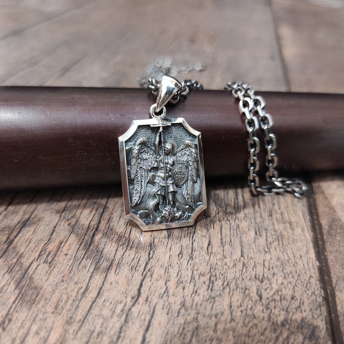 Personalized Sterling Silver Archangel Saint Michael Shield Necklace - Religious Gift