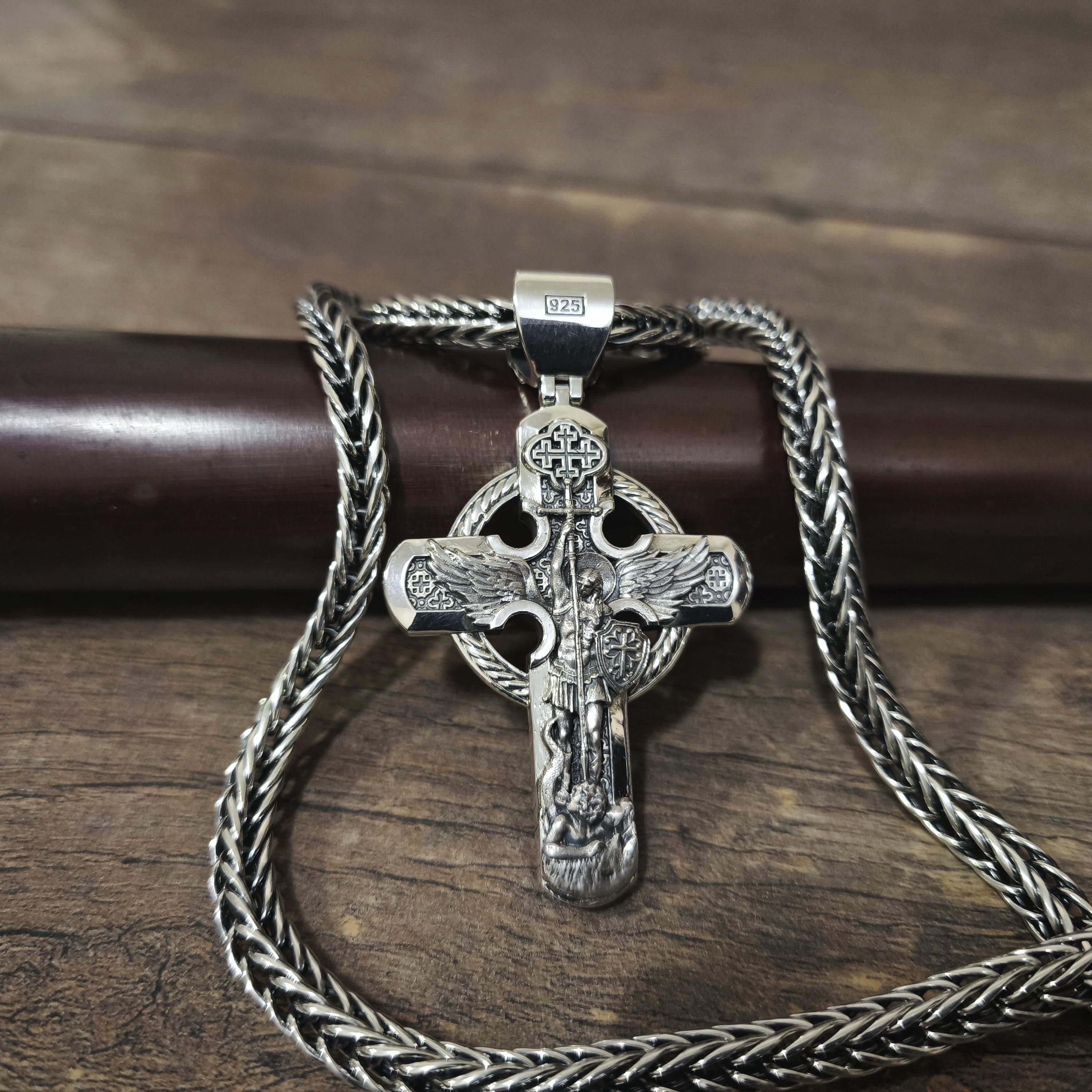 Personalized Saint Benedict Crucifix Necklace Archangel Saint Michael: Sterling Silver