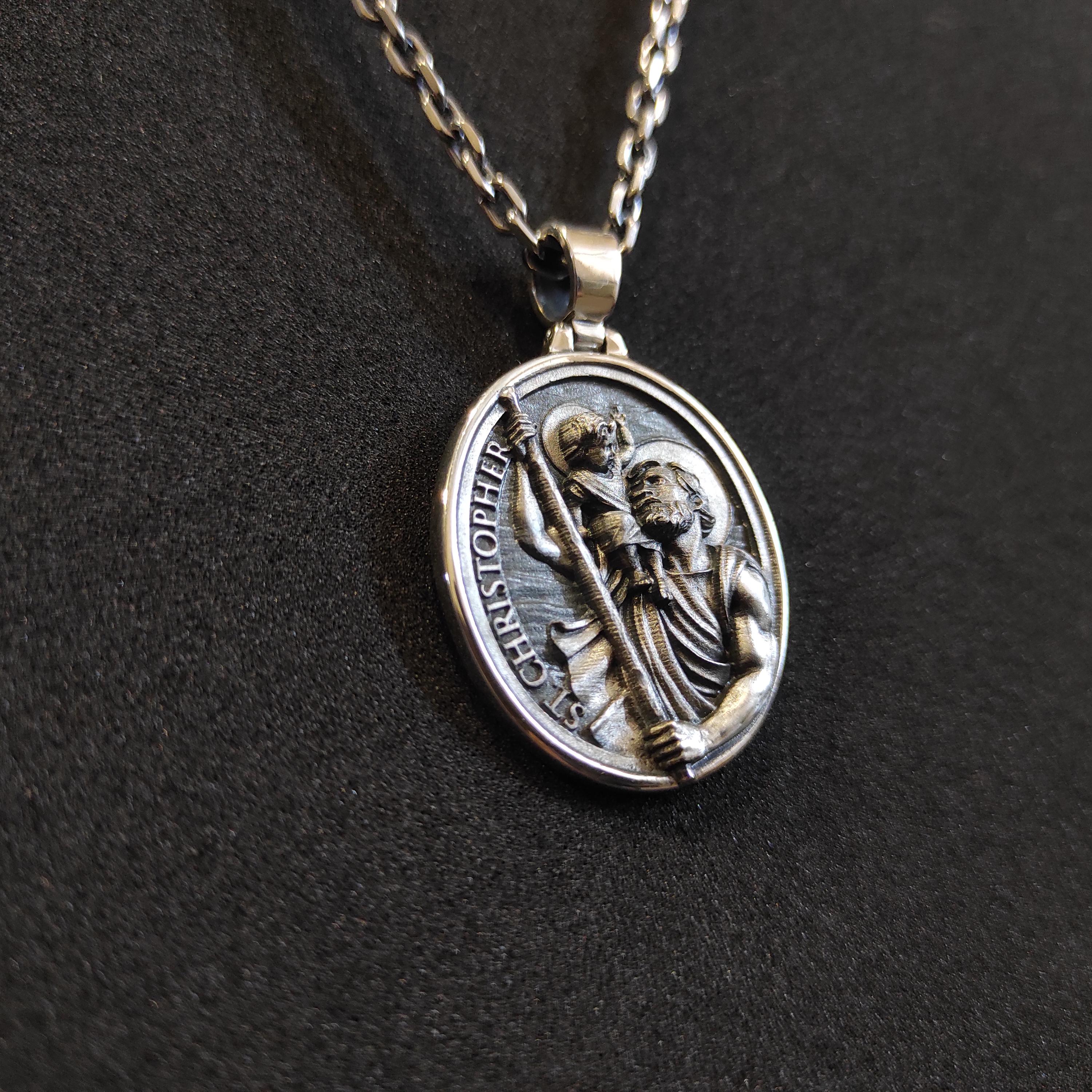Personalized St. Christopher Sterling Silver Necklace: Handmade Catholic Pendant