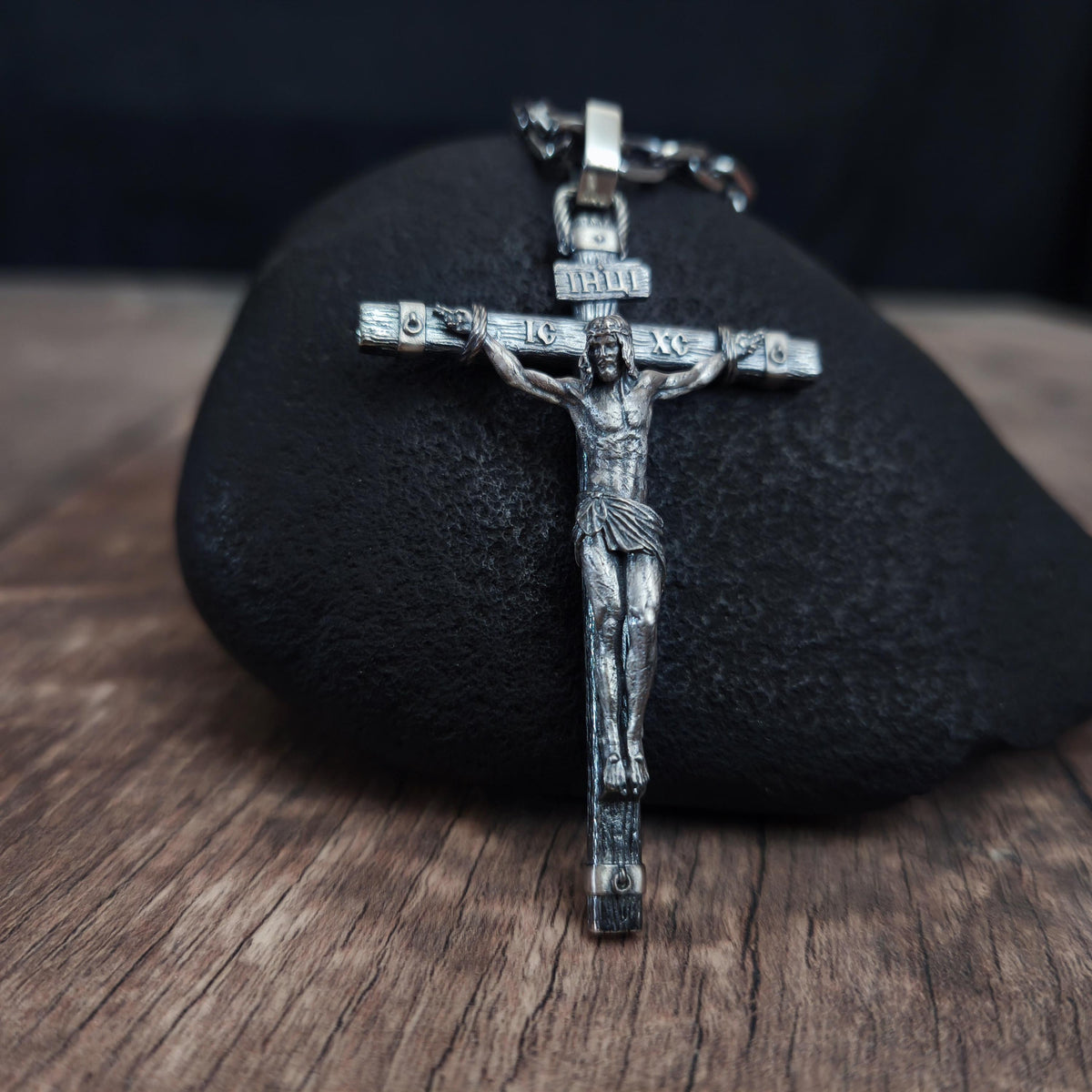 Sterling Silver Christian Crucifix Necklace, Orthodox Jesus Cross Pendant