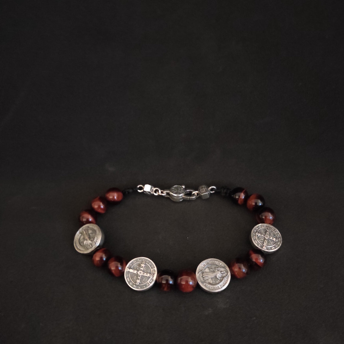 Handmade Saint Benedict Bracelet: 925 Silver, Tiger Eye Stone