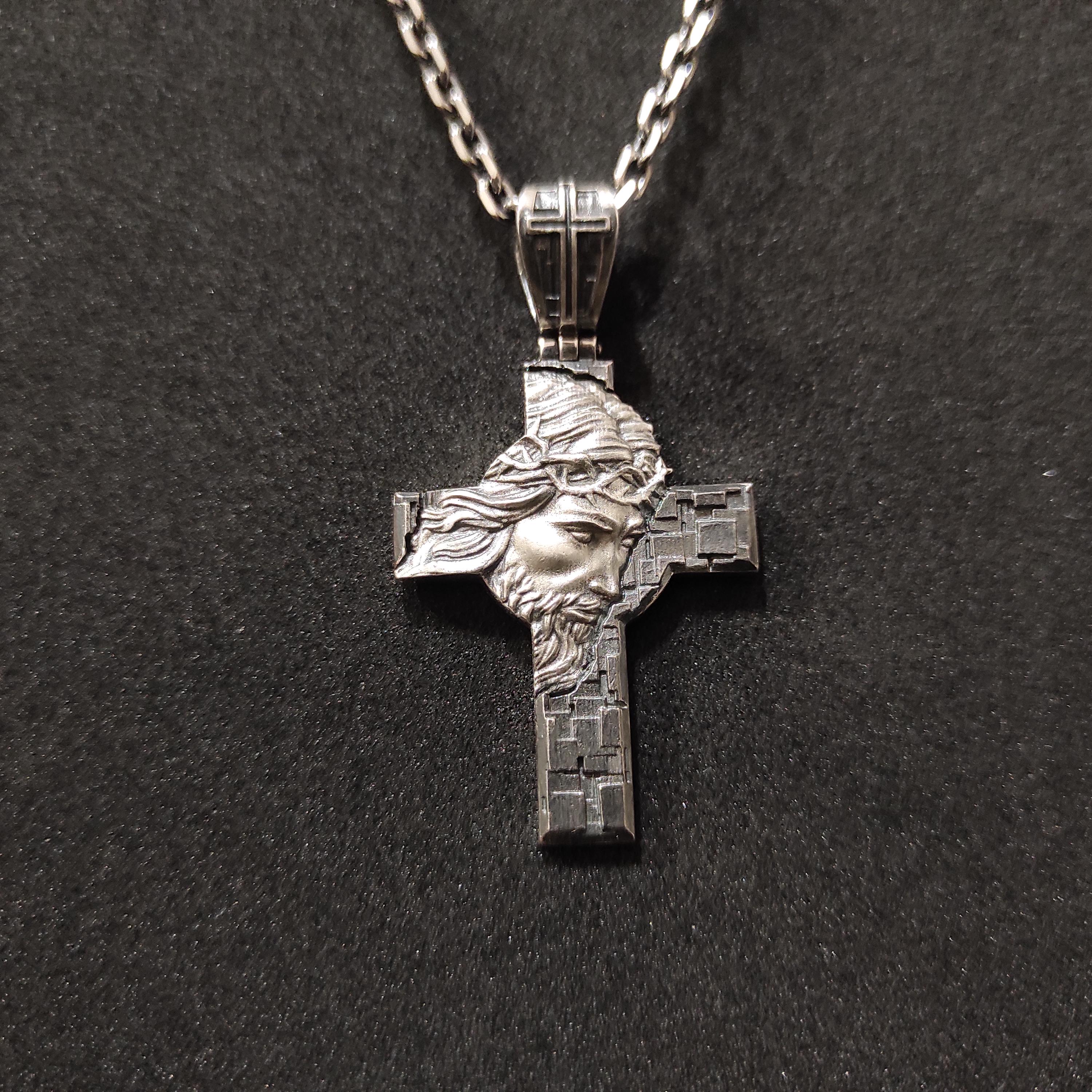 Personalized Sterling Silver Jesus Cross Pendant - Christian Necklace