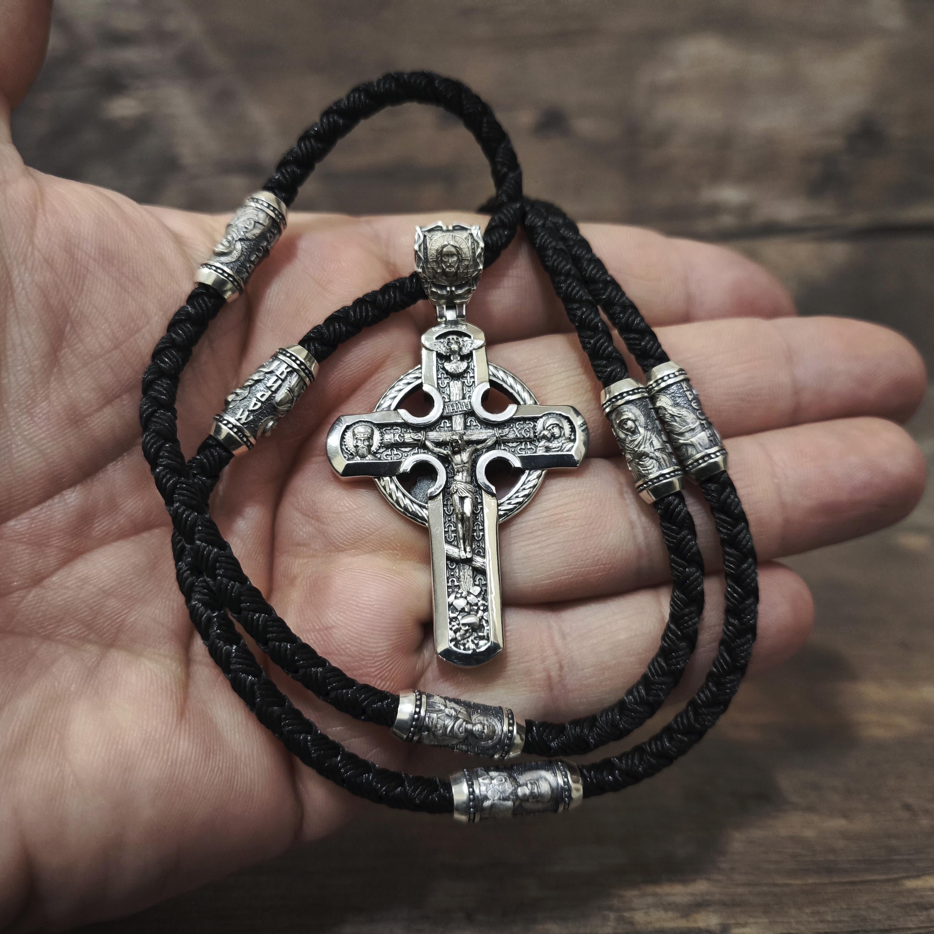 Sterling Silver Orthodox Crucifix Jesus Cross Necklace Archangel Saint Michael : Religious Pendant