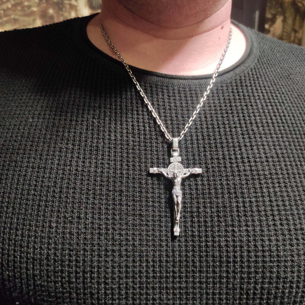 Personalized Saint Benedict Silver Crucifix Necklace: Handmade Exorcism Cross Pendant