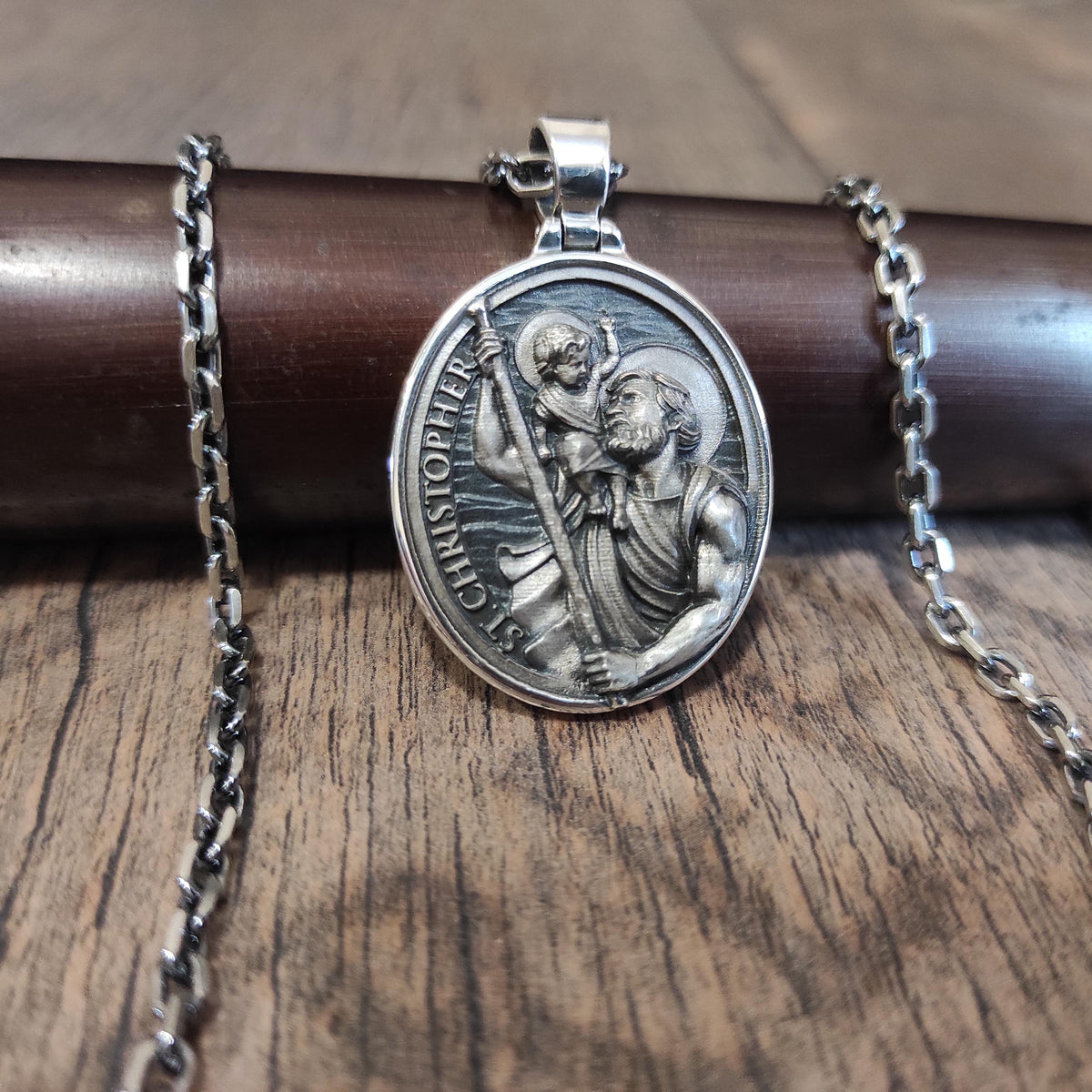 Personalized St. Christopher Sterling Silver Necklace: Handmade Catholic Pendant