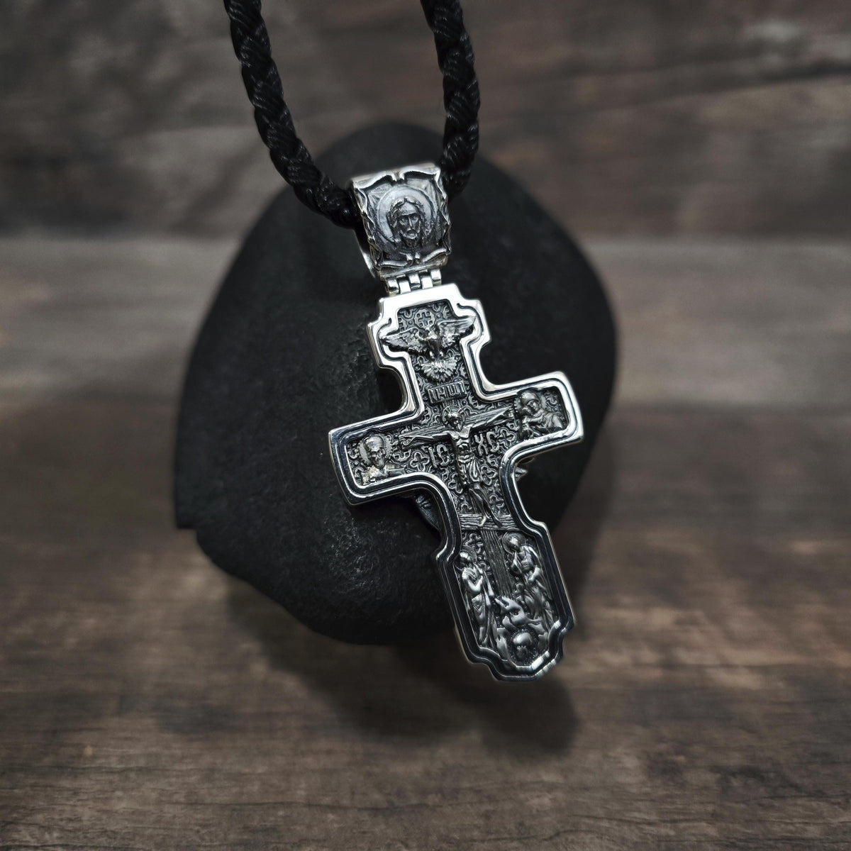 Sterling Silver Orthodox Crucifix Jesus Cross Necklace Archangel Saint Michael : Religious Pendant