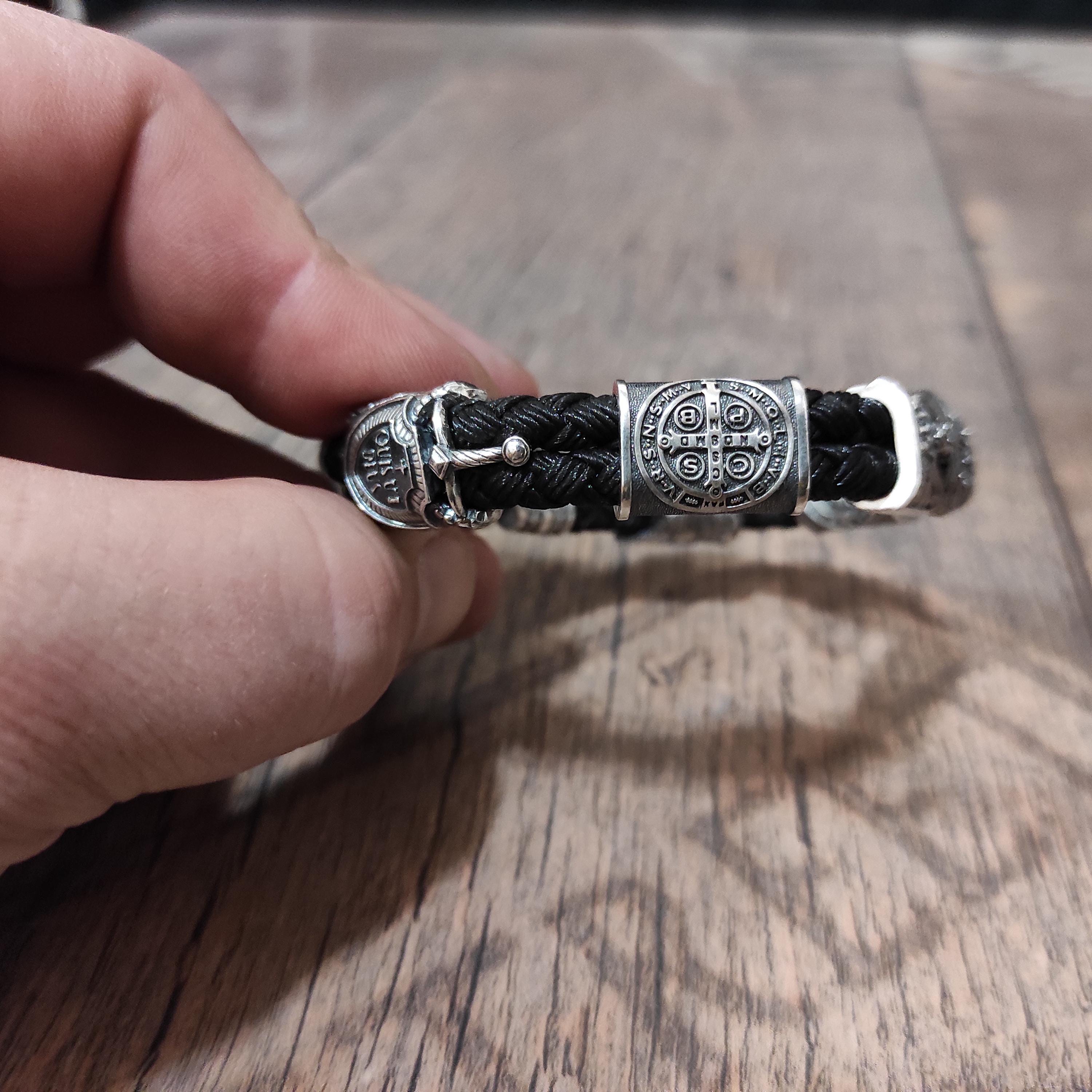 Silver Archangel Saint Michael Bracelet: St. Benedict Exorcism Cross Medal