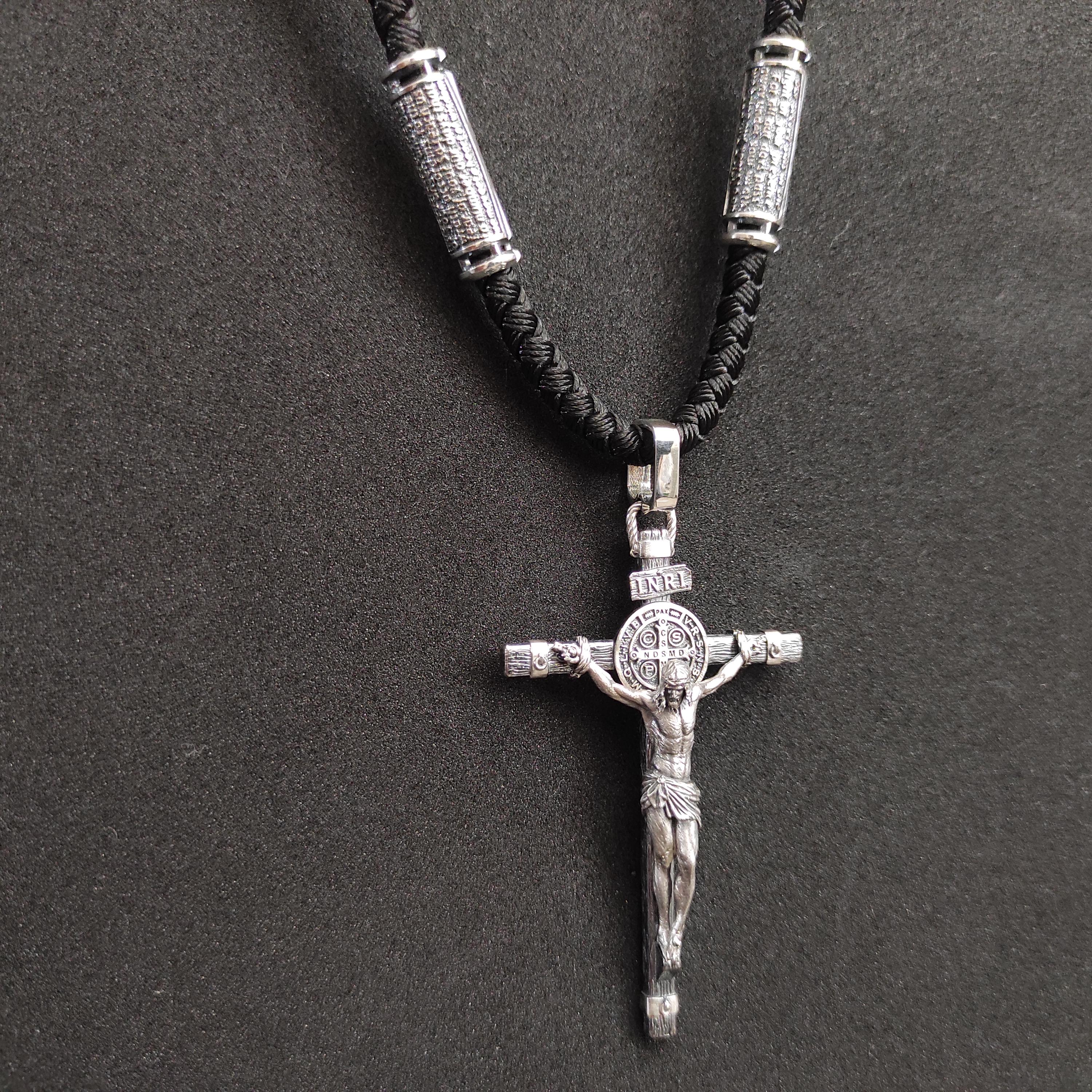 Personalized Saint Benedict Silver Crucifix Necklace: Religious Gift
