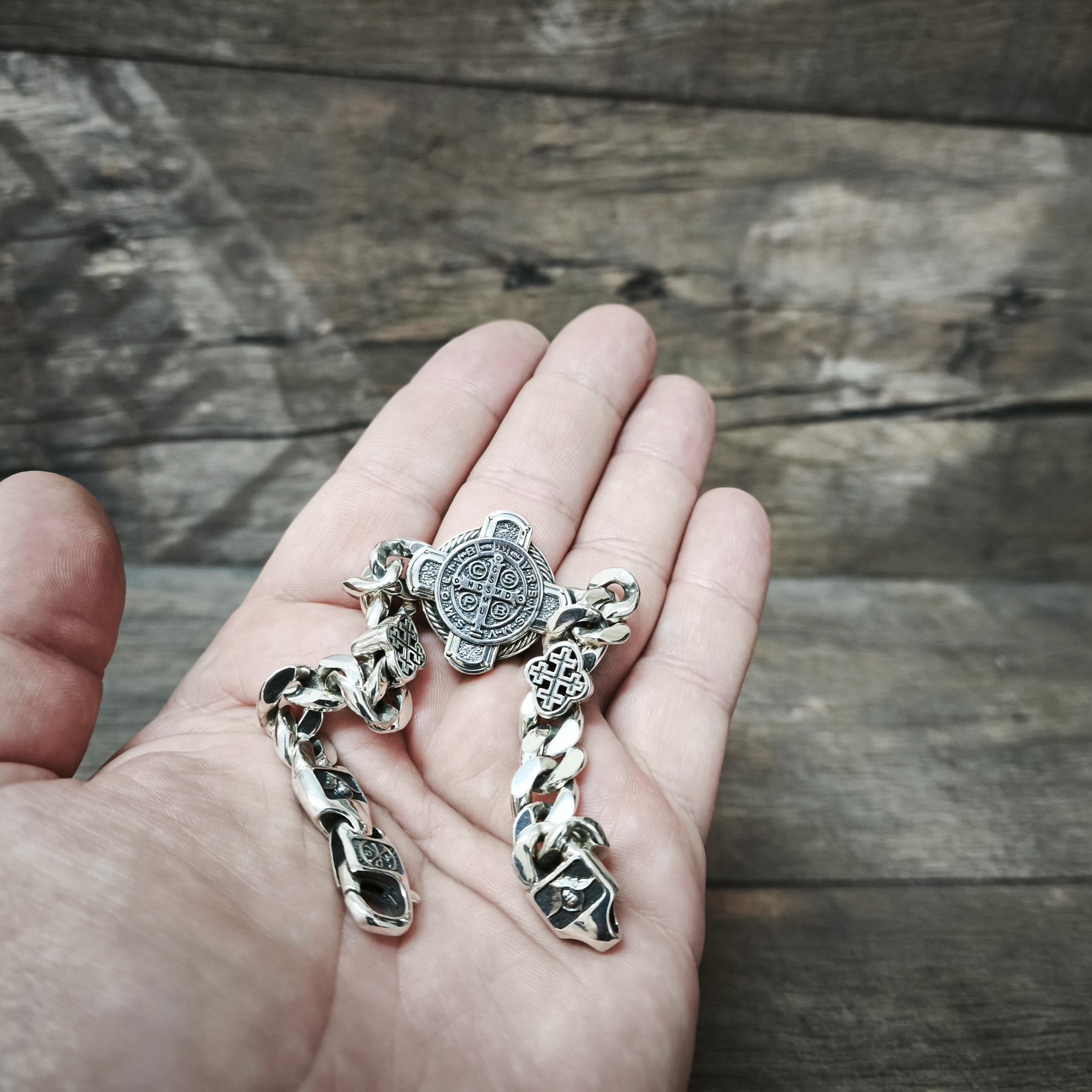 Handmade St. Benedict Silver Bracelet: Religious Exorcism Gift