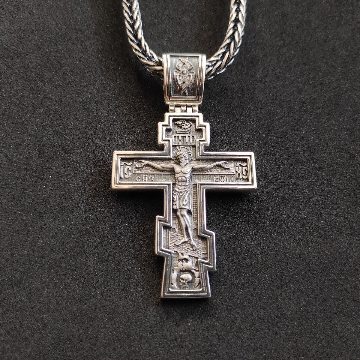 Silver Orthodox Crucifix Necklace: Religious Christian Pendant