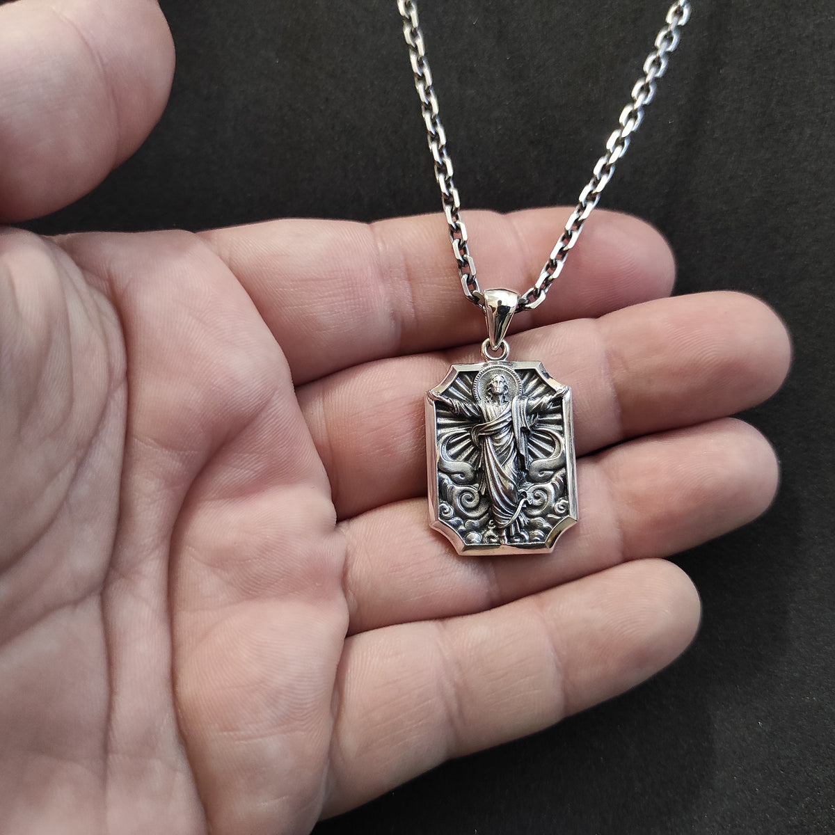 Sterling Silver Ascension Cross Necklace: Christian Jesus Crucifix Pendant